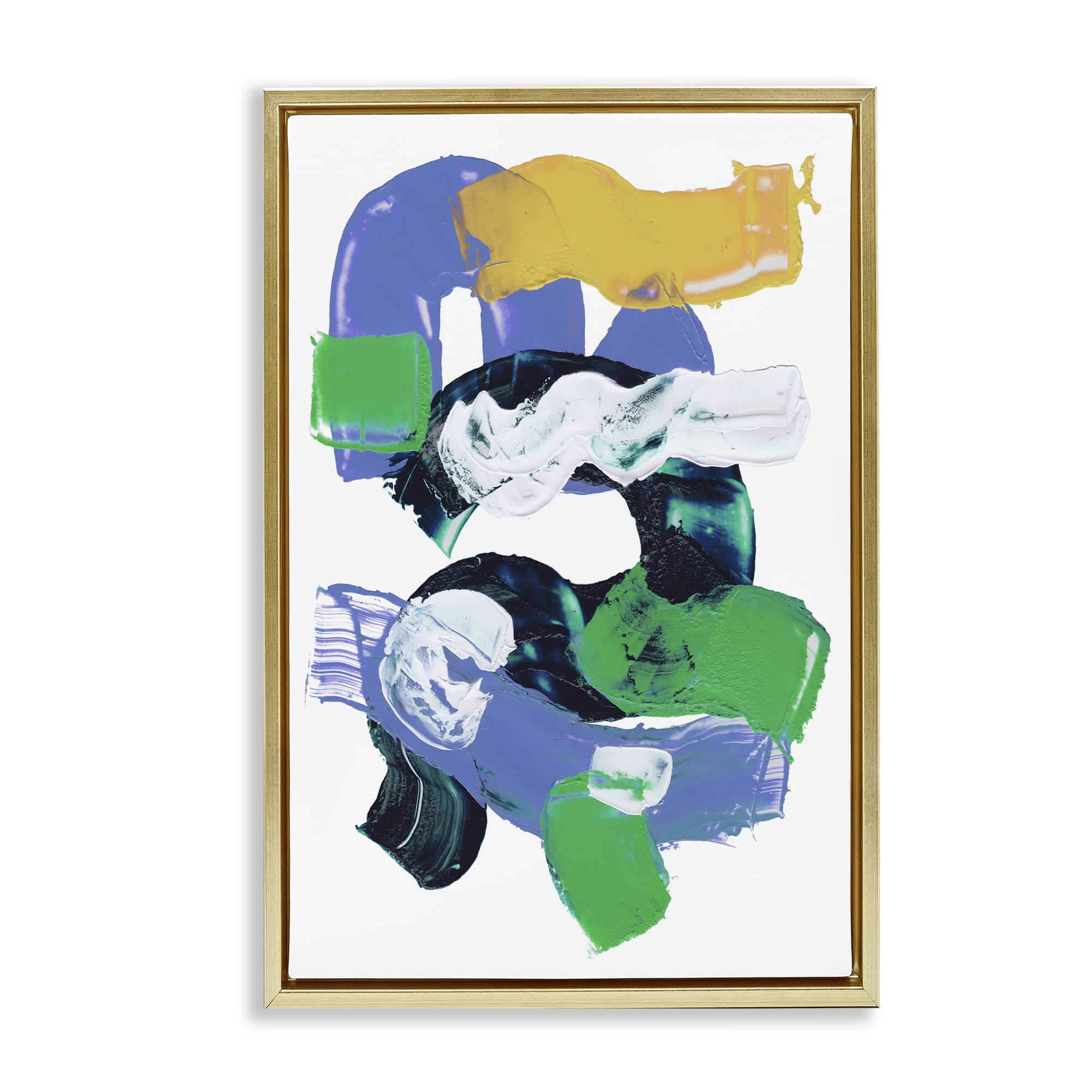 Stupell Industries Curved Paint Strokes Abstract Painting Gold Floater Framed Canvas Art Print Wall Art, 21 x 31