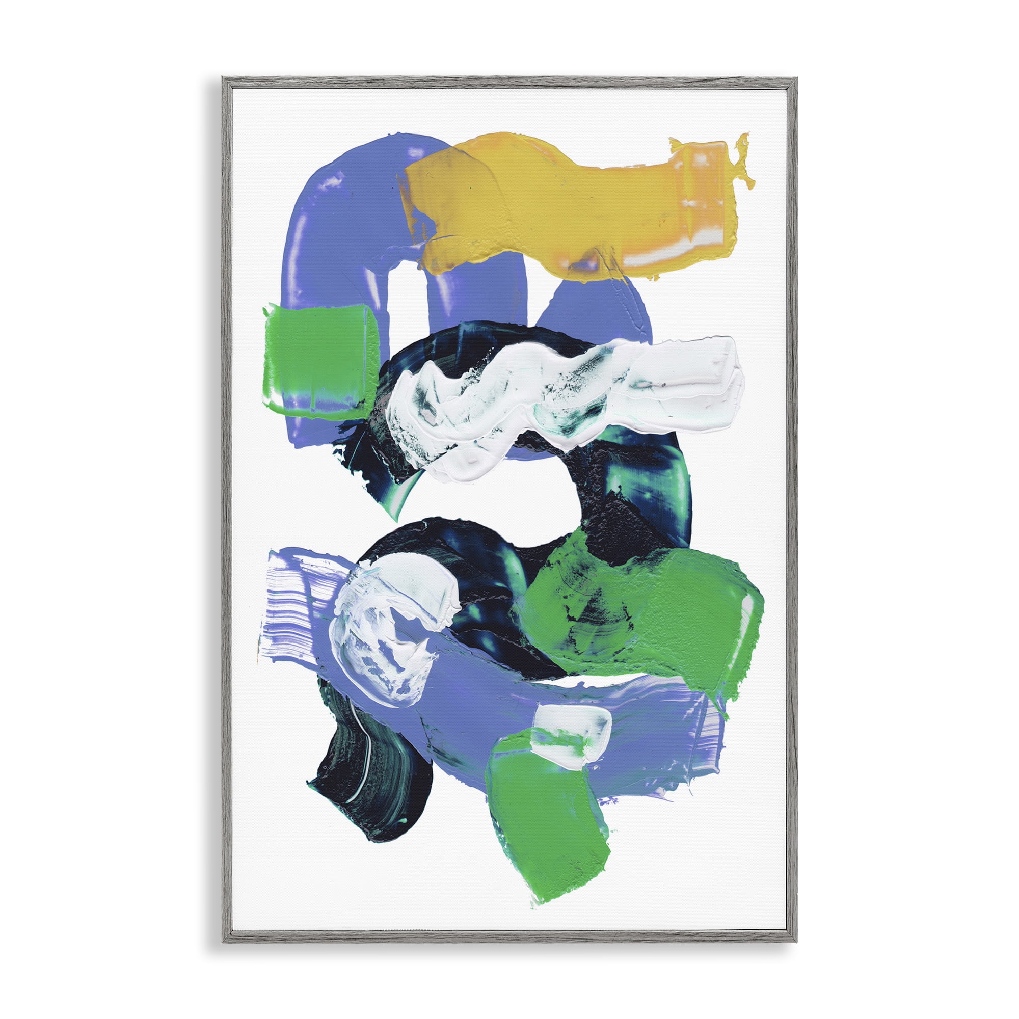Stupell Industries Curved Paint Strokes Abstract Painting Gray Framed Art Print Wall Art, 16 x 24