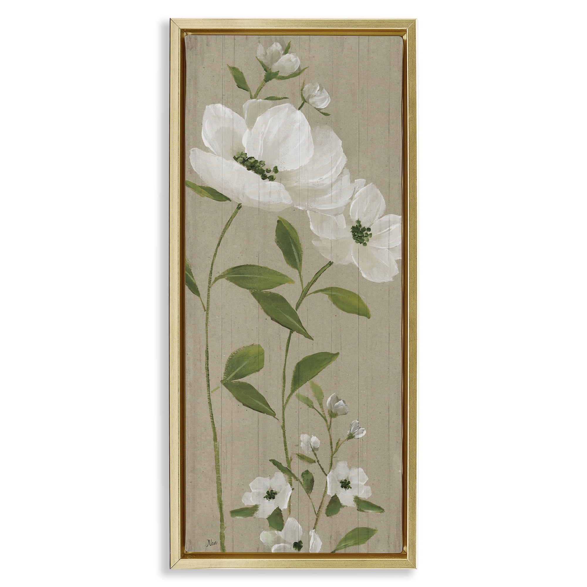 Stupell Industries Curved Poppy Blossoms Plants & Flowers Painting Gold Floater Framed Canvas Art Print Wall Art, 11 x 25