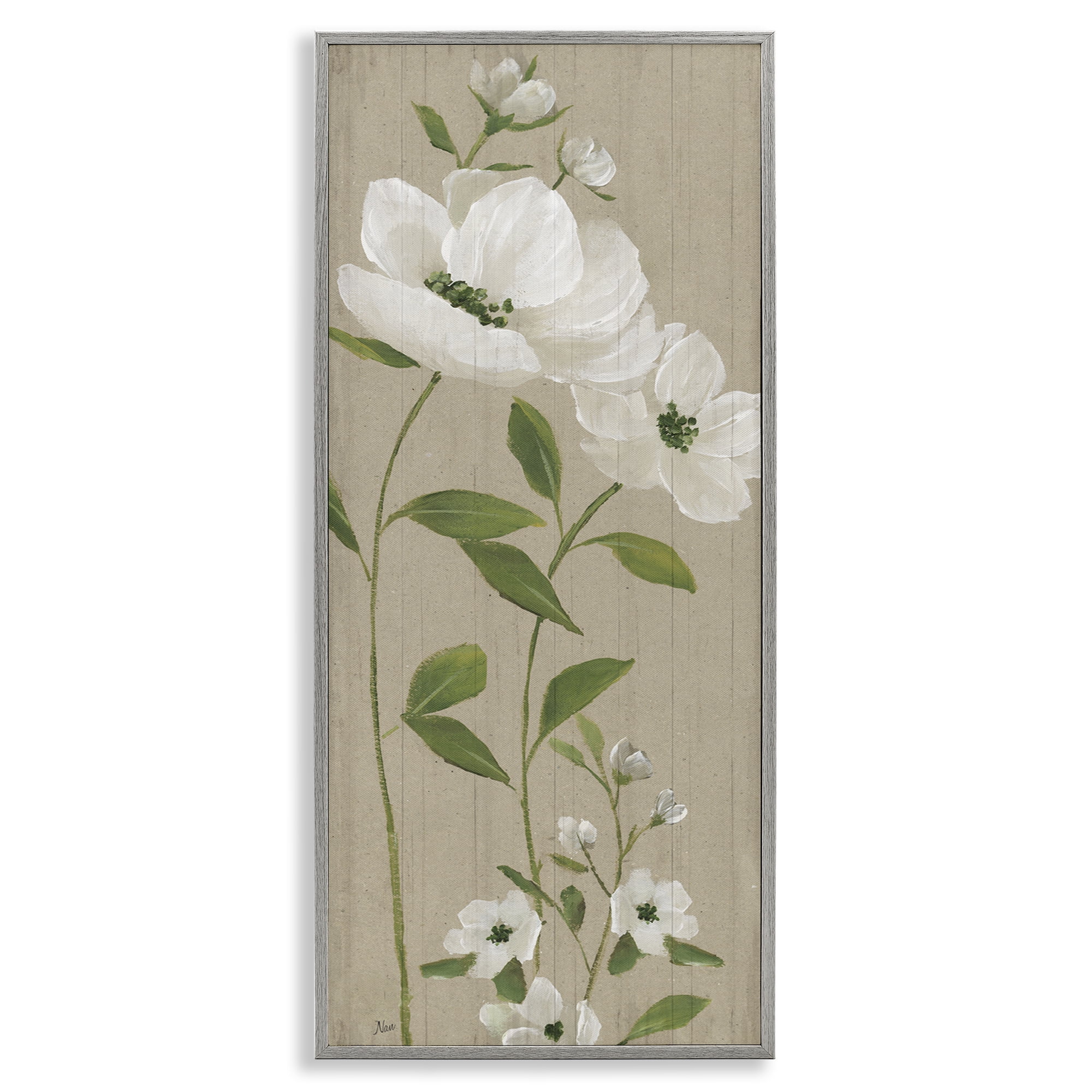 Stupell Industries Curved Poppy Blossoms Plants & Flowers Painting Gray Framed Art Print Wall Art, 10 x 24