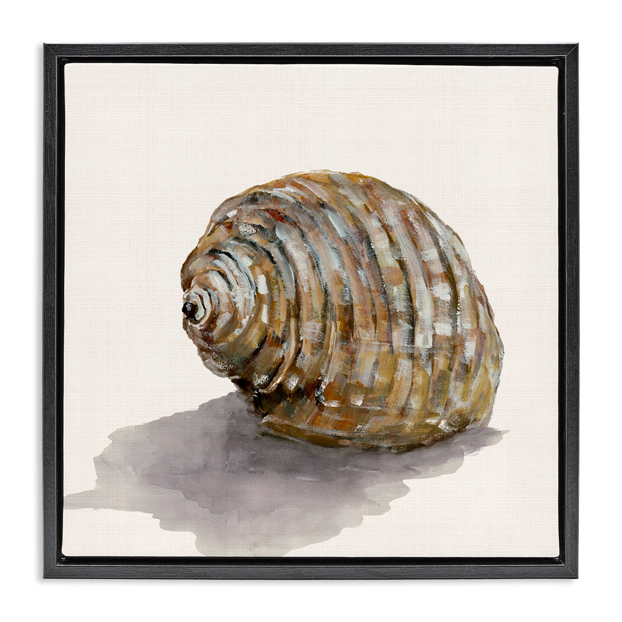 Stupell Industries Curved Seashell on Beige Nautical & Beach Painting Black Floater Framed Canvas Art Print Wall Art, 25 x 25