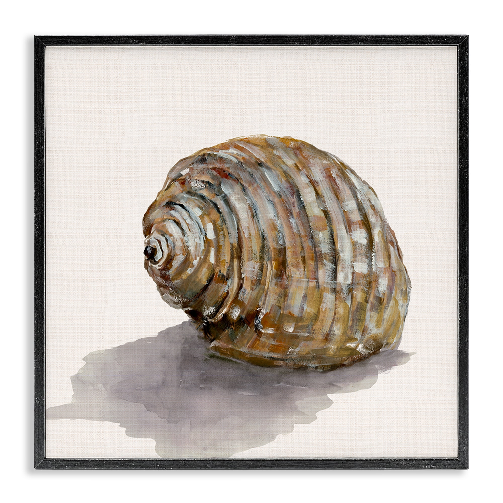 Stupell Industries Curved Seashell on Beige Nautical & Beach Painting Black Framed Art Print Wall Art, 12 x 12