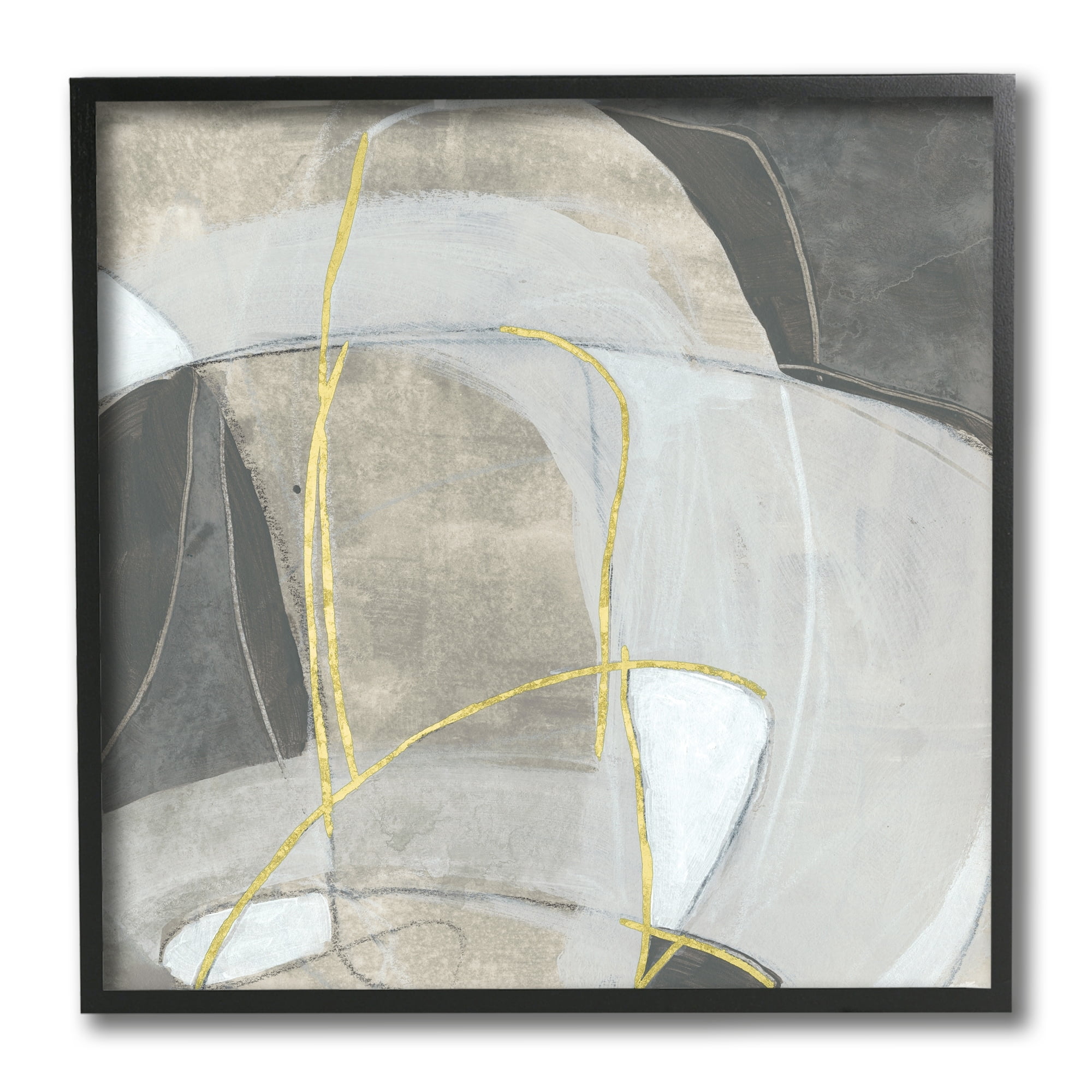 Stupell Industries Curved Shape Abstraction Grey Beige Gold,12 x 12,Designed by June Erica Vess