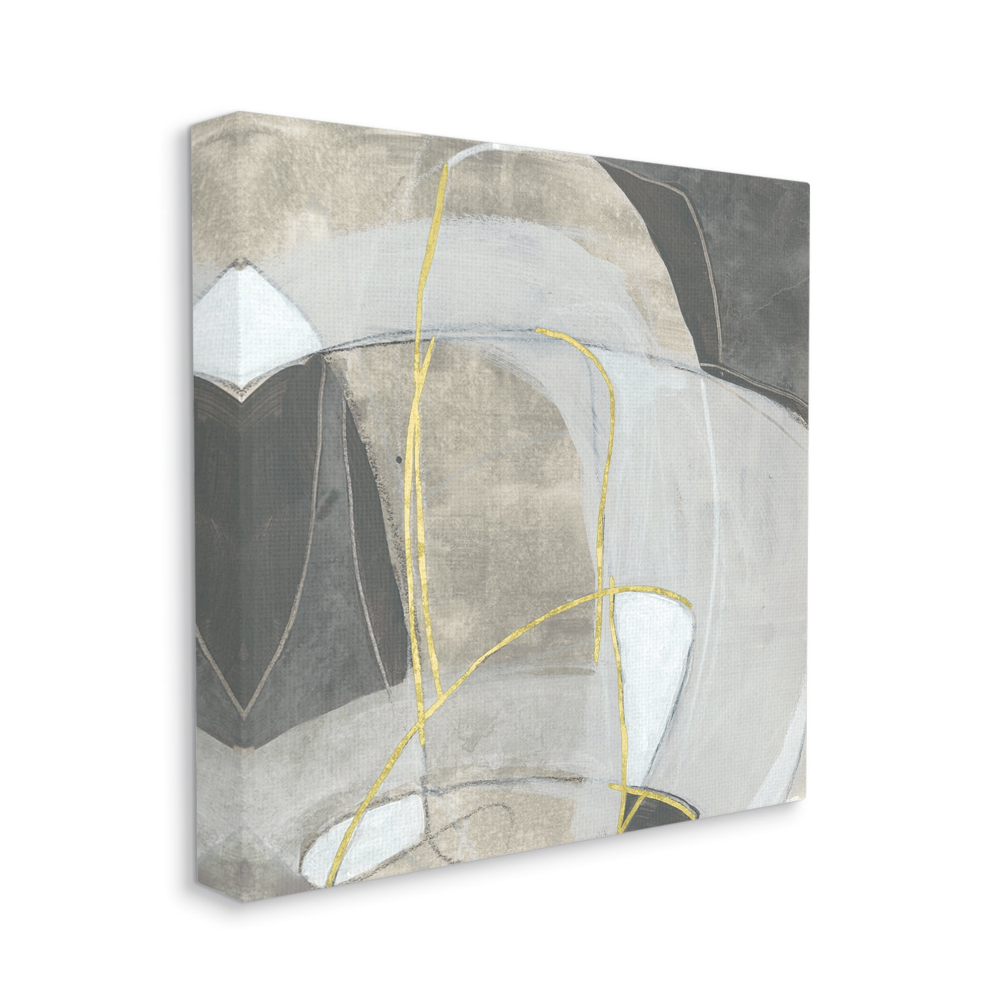 Stupell Industries Curved Shape Abstraction Grey Beige Gold,36 x 36,Designed by June Erica Vess