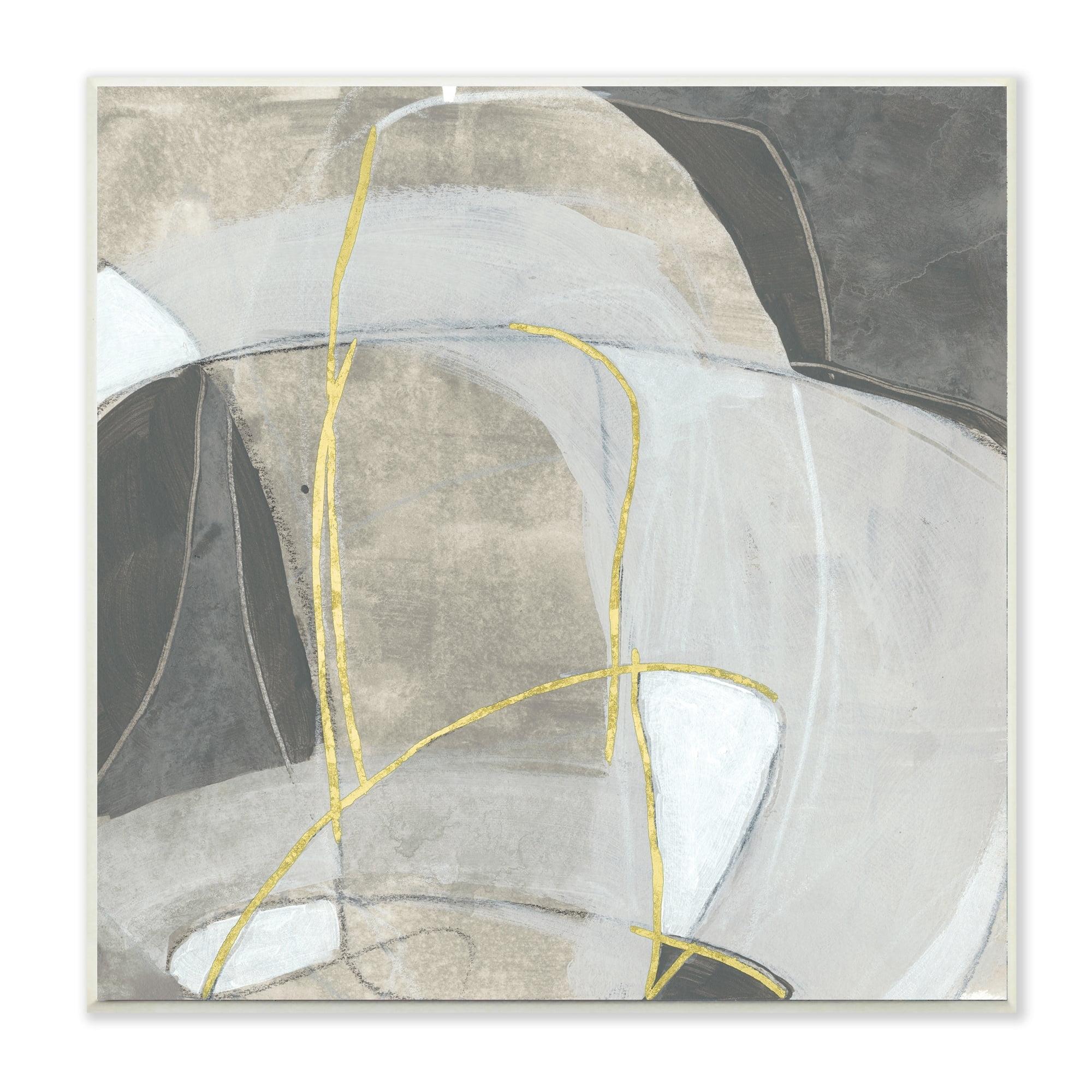 Stupell Industries Curved Shape Abstraction Grey Beige Gold Paintings Unframed Art Print Wall Art, 12x12, by June Erica Vess