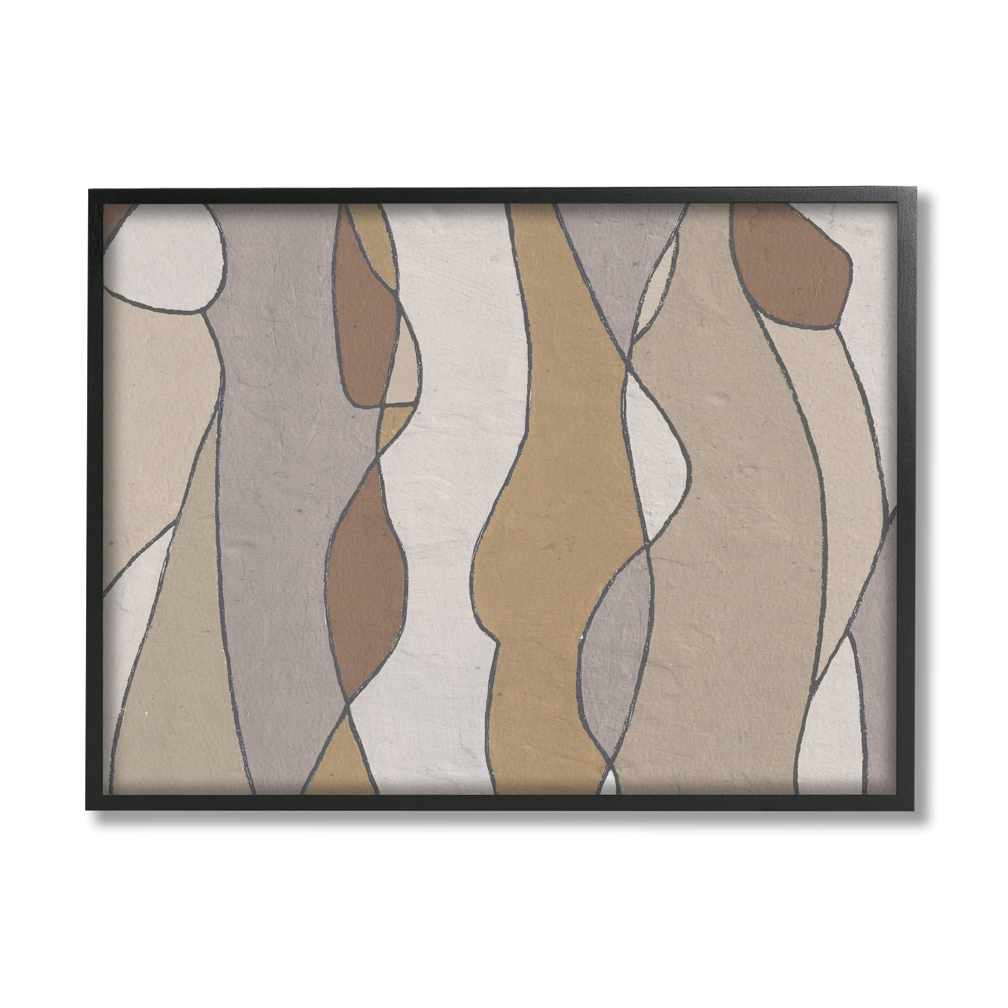 Stupell Industries Curved Shape Figures Abstraction Brown Beige Neutral Abstract Painting Black Framed Art Print Wall Art, 24 x 30