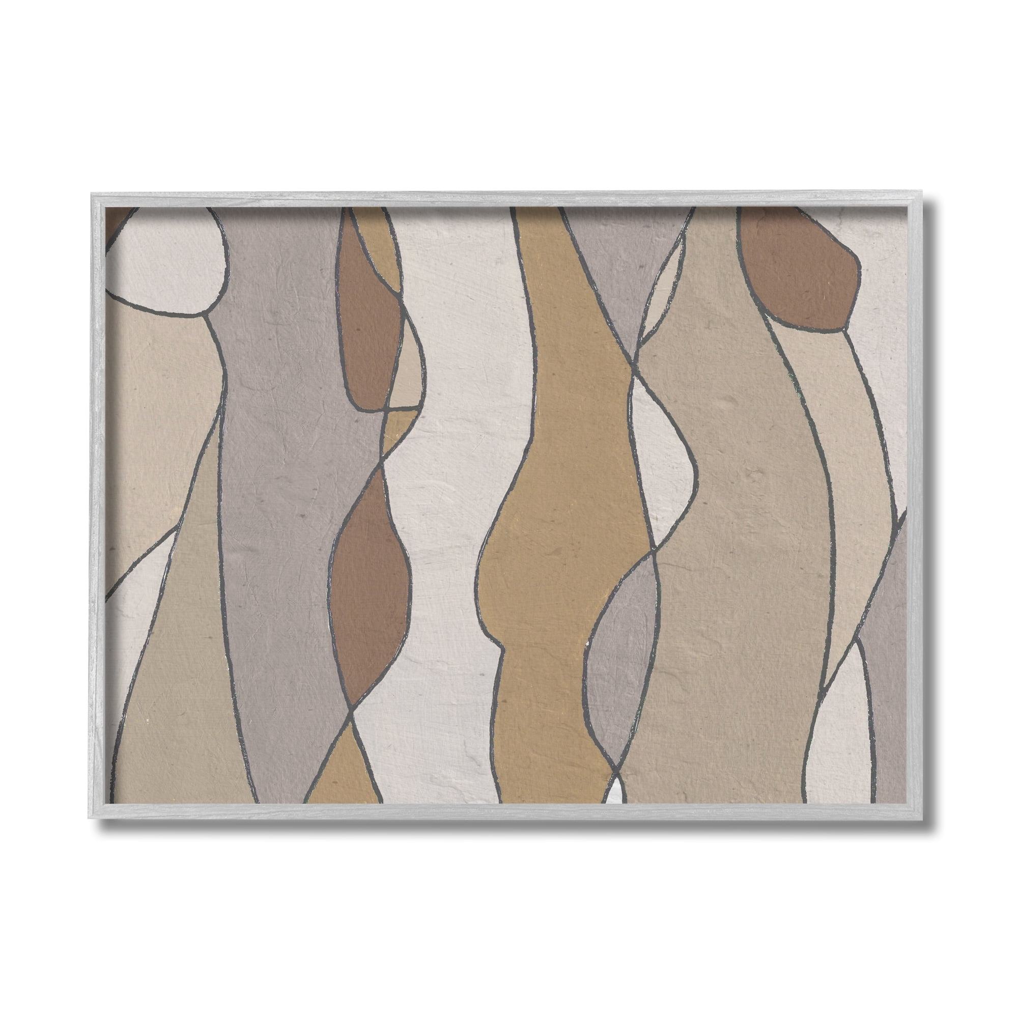 Stupell Industries Curved Shape Figures Abstraction Brown Beige Neutral Abstract Painting Gray Framed Art Print Wall Art, 16 x 20