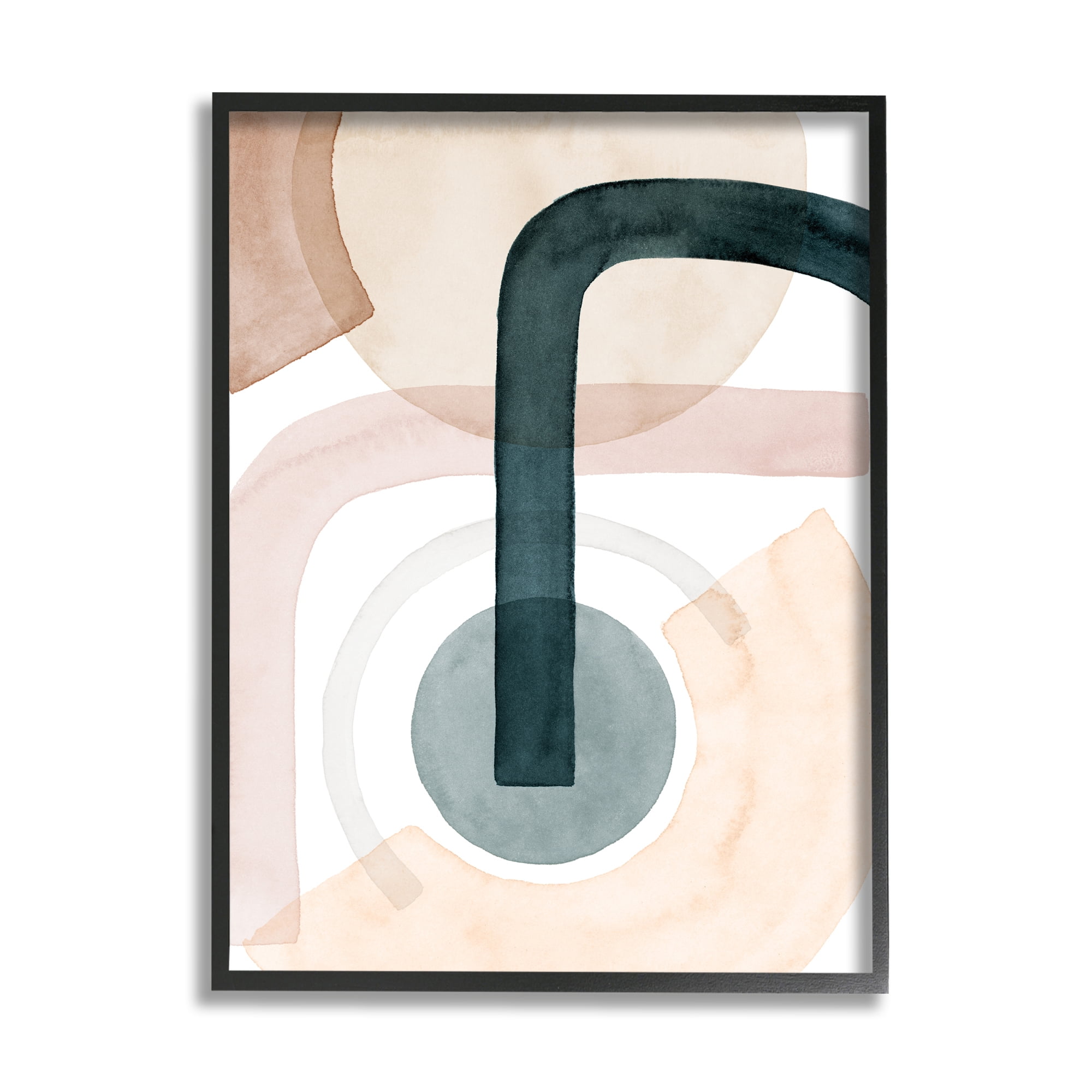 Stupell Industries Curved Shape Study Abstract Brown Blue Arches Abstract Painting Black Framed Art Print Wall Art, 16 x 20