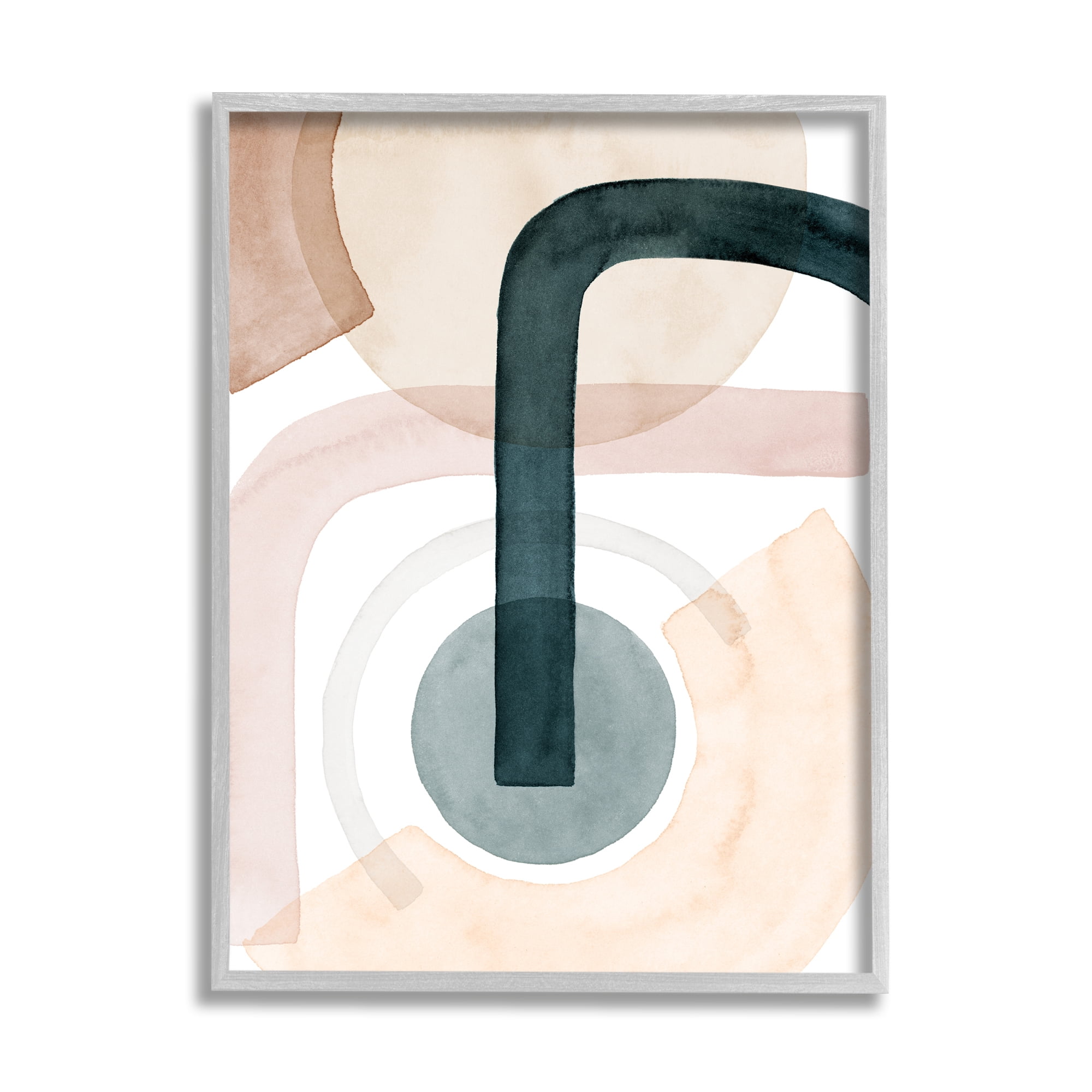 Stupell Industries Curved Shape Study Abstract Brown Blue Arches Abstract Painting Gray Framed Art Print Wall Art, 16 x 20