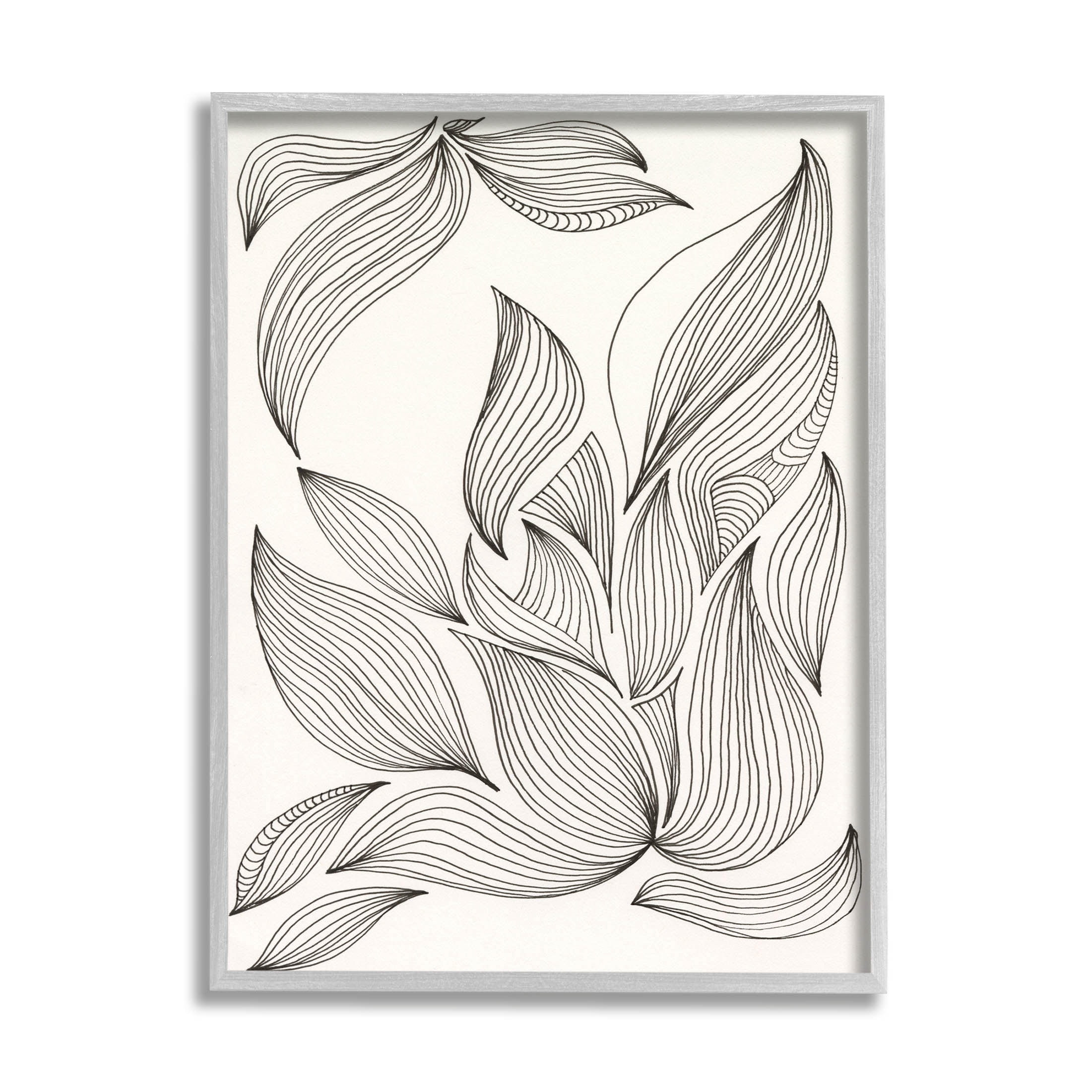 Stupell Industries Curved Stripes Pattern Botanical Design Graphic Art Gray Framed Art Print Wall Art, Design by Regina Moore