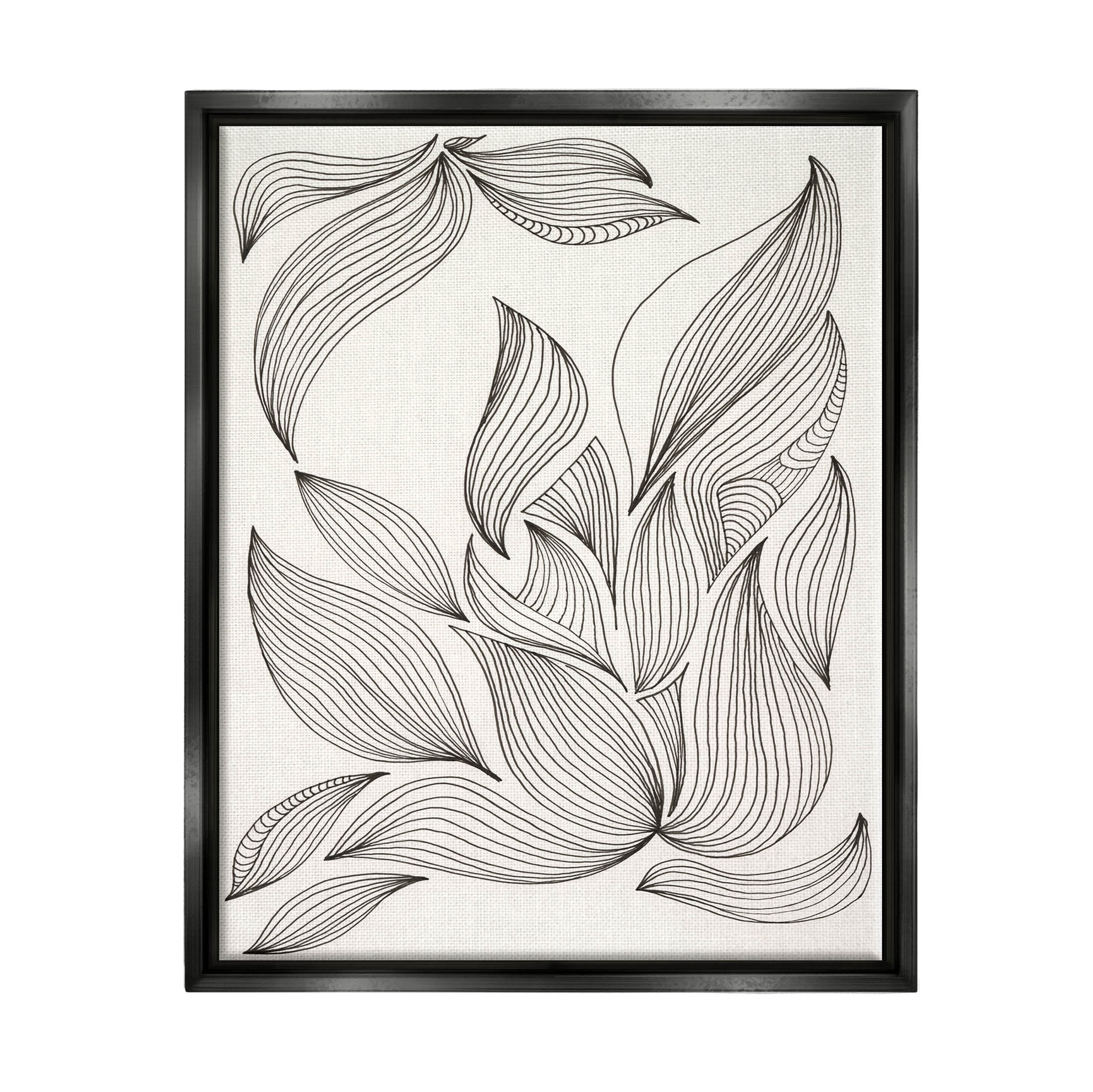 Stupell Industries Curved Stripes Pattern Botanical Design Graphic Art Jet Black Floating Framed Canvas Print Wall Art, Design by Regina Moore
