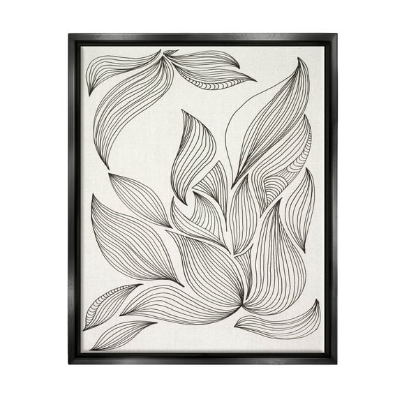 Stupell Industries Curved Stripes Pattern Botanical Design Graphic Art Jet Black Floating Framed Canvas Print Wall Art, Design by Regina Moore
