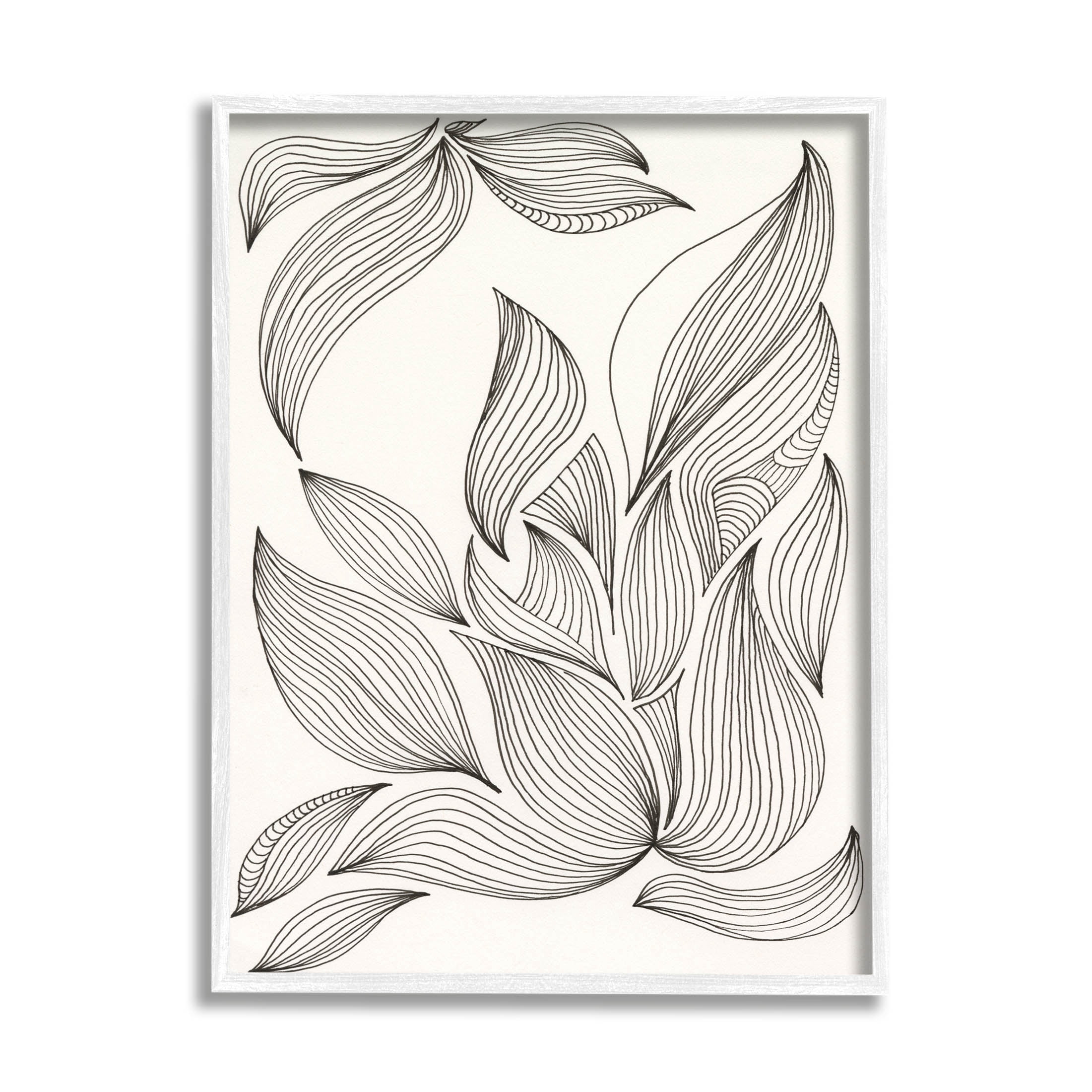 Stupell Industries Curved Stripes Pattern Botanical Design Graphic Art White Framed Art Print Wall Art, Design by Regina Moore