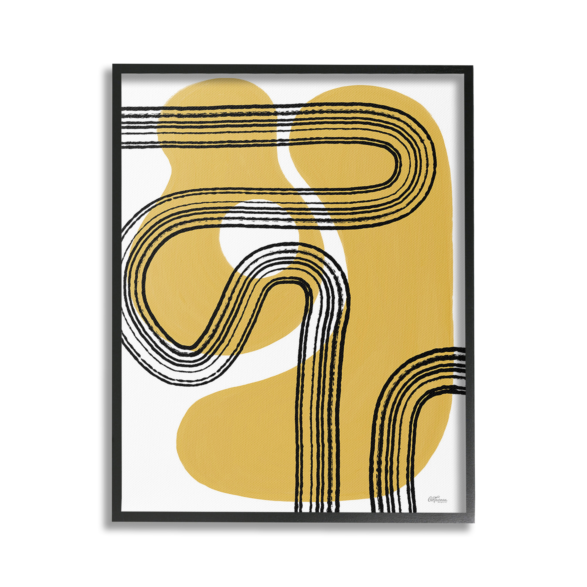 Stupell Industries Curved Stripes on Shapes Abstract Painting Black Framed Art Print Wall Art, 16 x 20