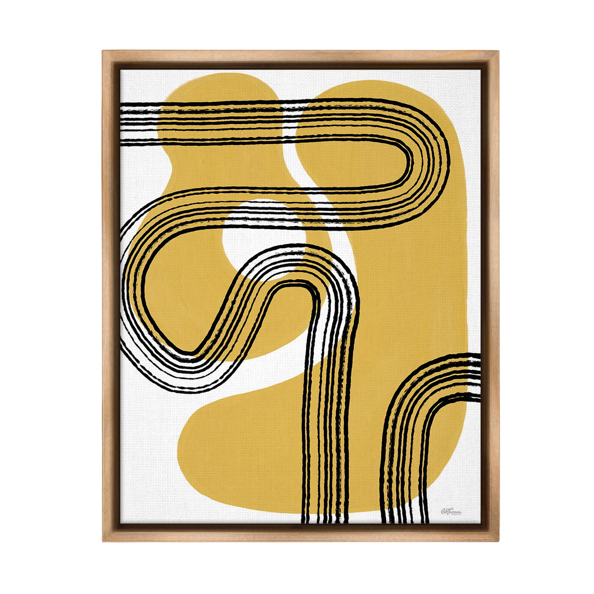 Stupell Industries Curved Stripes on Shapes Abstract Painting Brown Floater Framed Canvas Art Print Wall Art, 25 x 31
