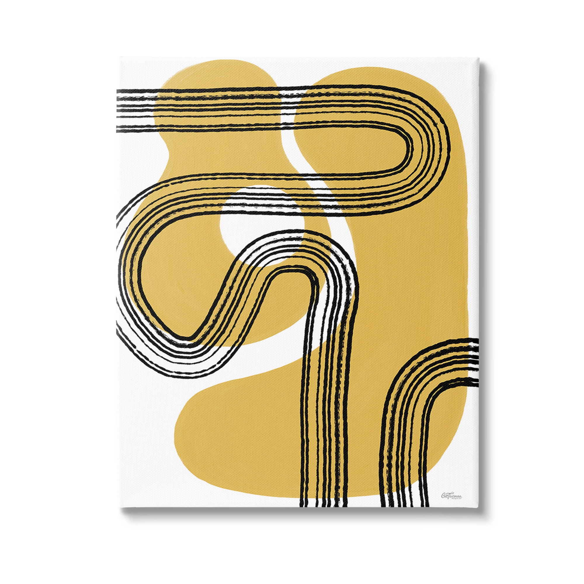 Stupell Industries Curved Stripes on Shapes Abstract Painting Gallery Wrapped Canvas Art Print Wall Art, 36 x 48