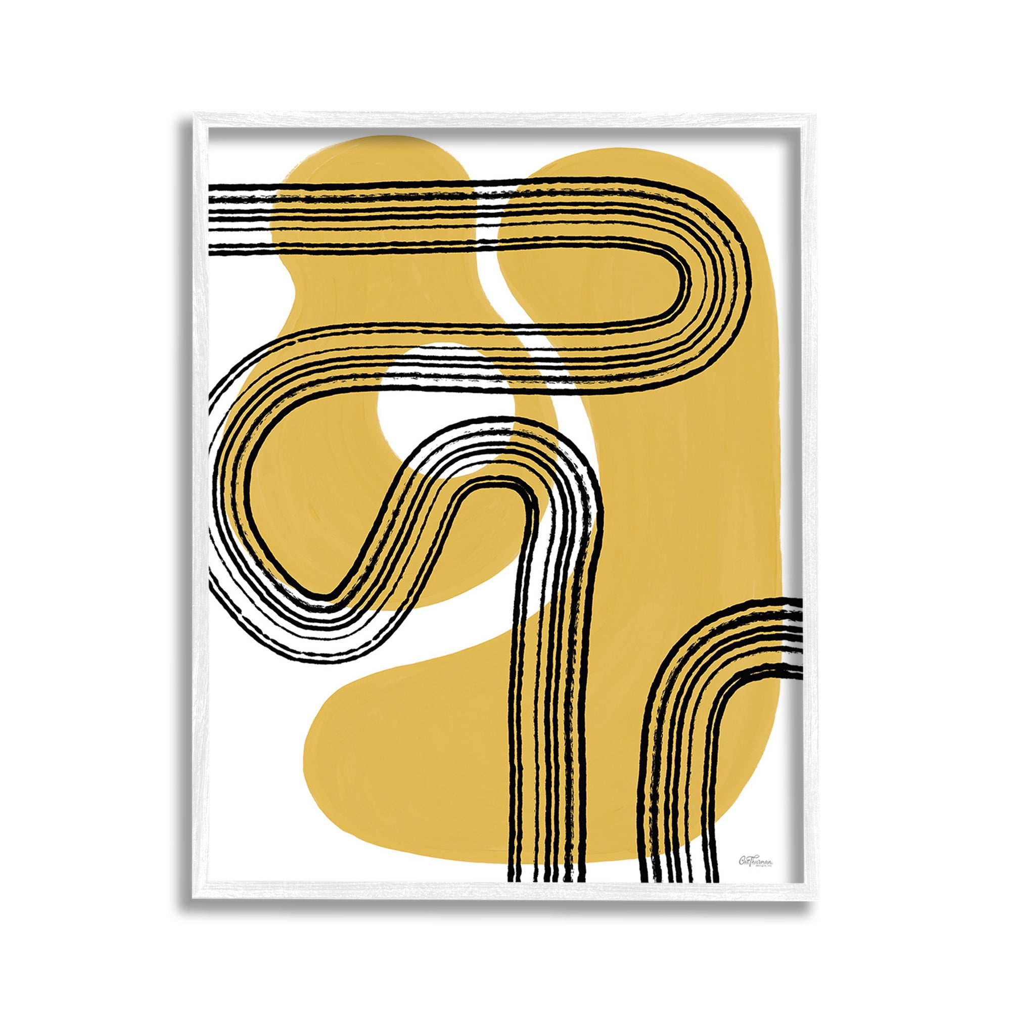 Stupell Industries Curved Stripes on Shapes Abstract Painting White Framed Art Print Wall Art, 11 x 14