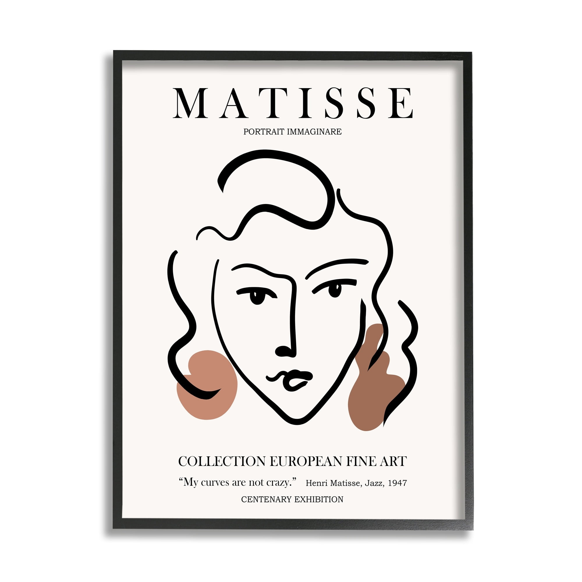 Stupell Industries Curves Not Crazy Matisse Exhibition Woman Face Lines Framed Wall Art, 11 x 14, Design by Ros Ruseva