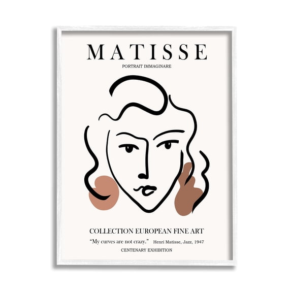 Stupell Industries Curves Not Crazy Matisse Exhibition Woman Face Lines Framed Wall Art, 11 x 14, Design by Ros Ruseva
