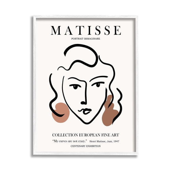 Stupell Industries Curves Not Crazy Matisse Exhibition Woman Face Lines Framed Wall Art, 24 x 30, Design by Ros Ruseva