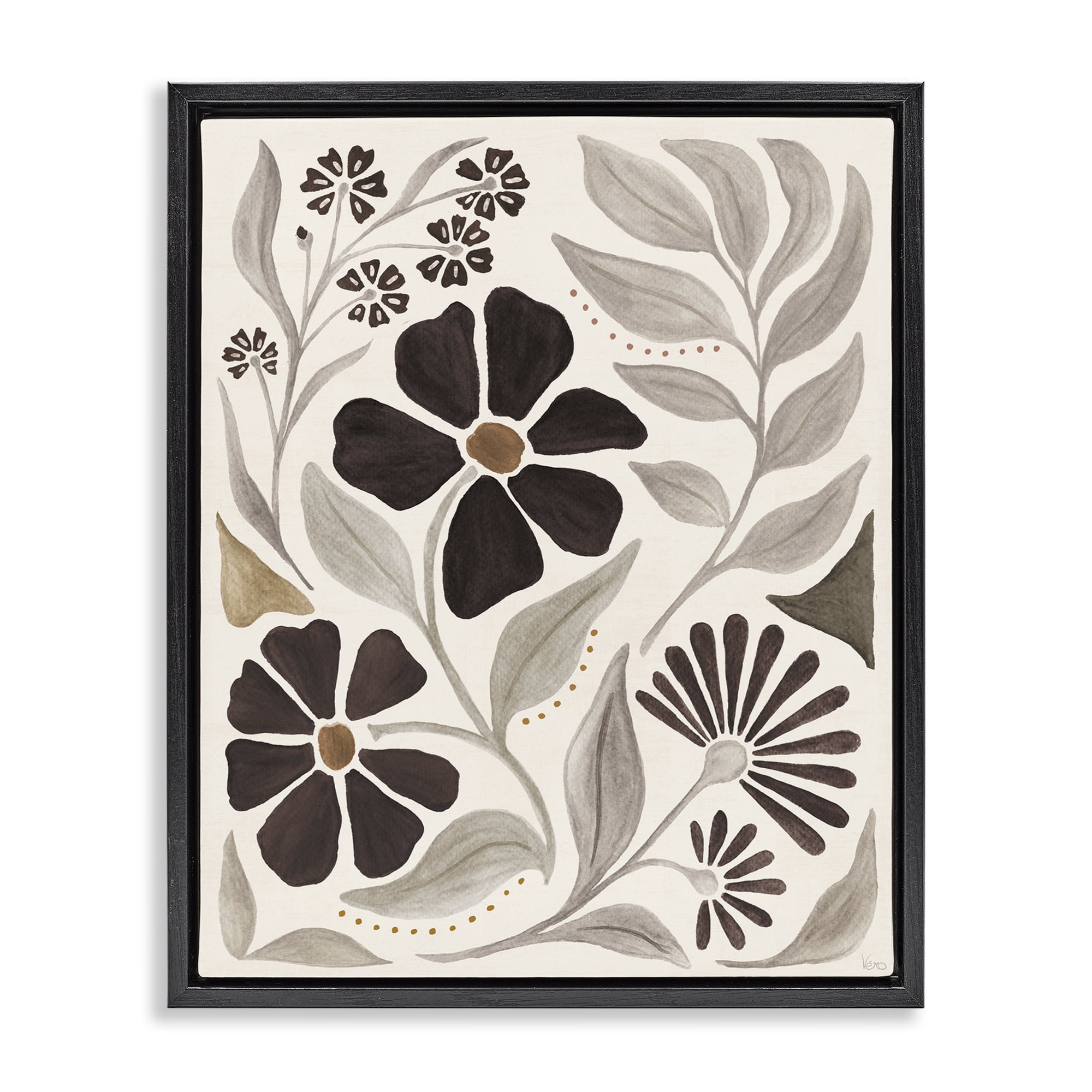 Stupell Industries Curving Boho Plants Botanical & Floral Painting Black Floater Framed Art Print Wall Art, 25 x 31