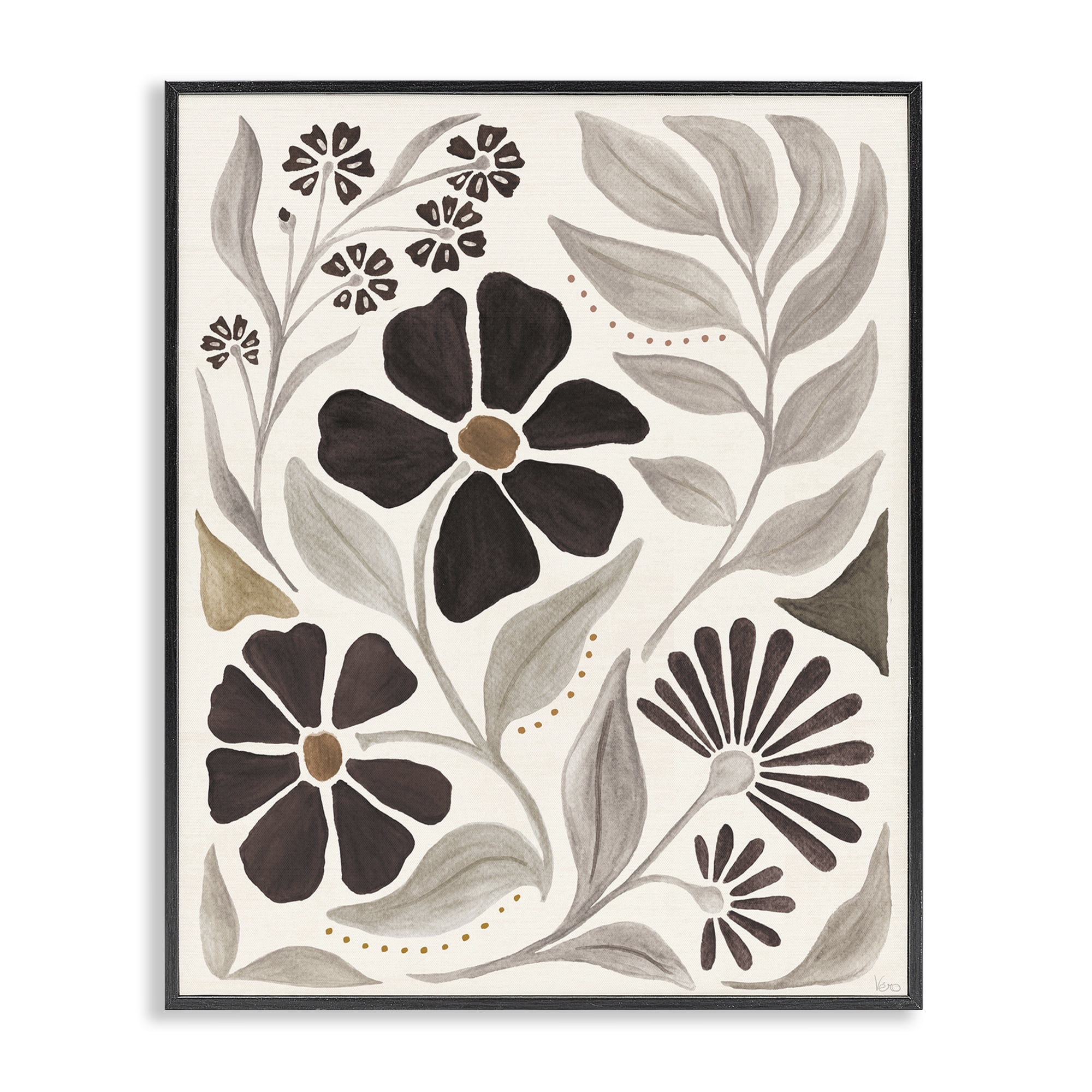 Stupell Industries Curving Boho Plants Botanical & Floral Painting Black Framed Art Print Wall Art, 16 x 20