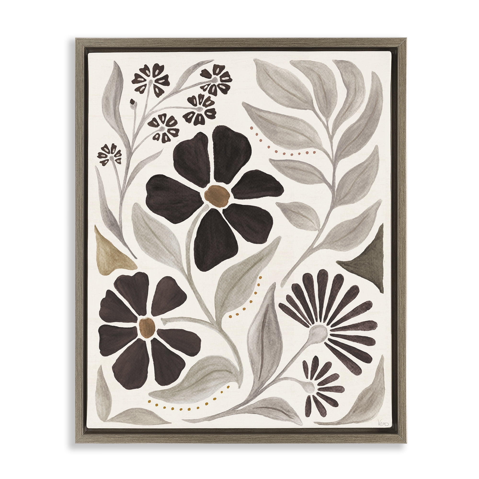 Stupell Industries Curving Boho Plants Botanical & Floral Painting Brown Floater Framed Art Print Wall Art, 17 x 21