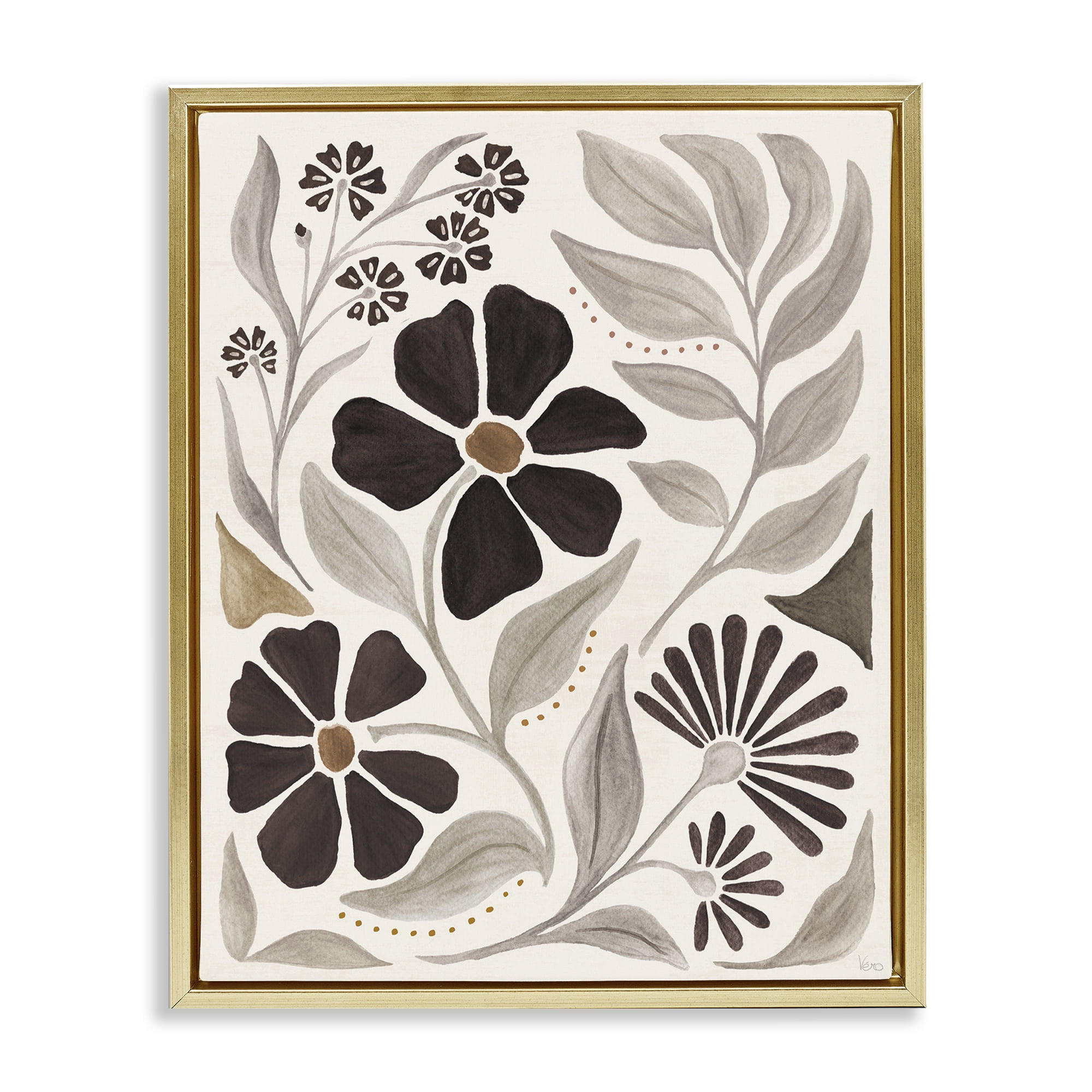 Stupell Industries Curving Boho Plants Botanical & Floral Painting Gold Floater Framed Art Print Wall Art, 17 x 21