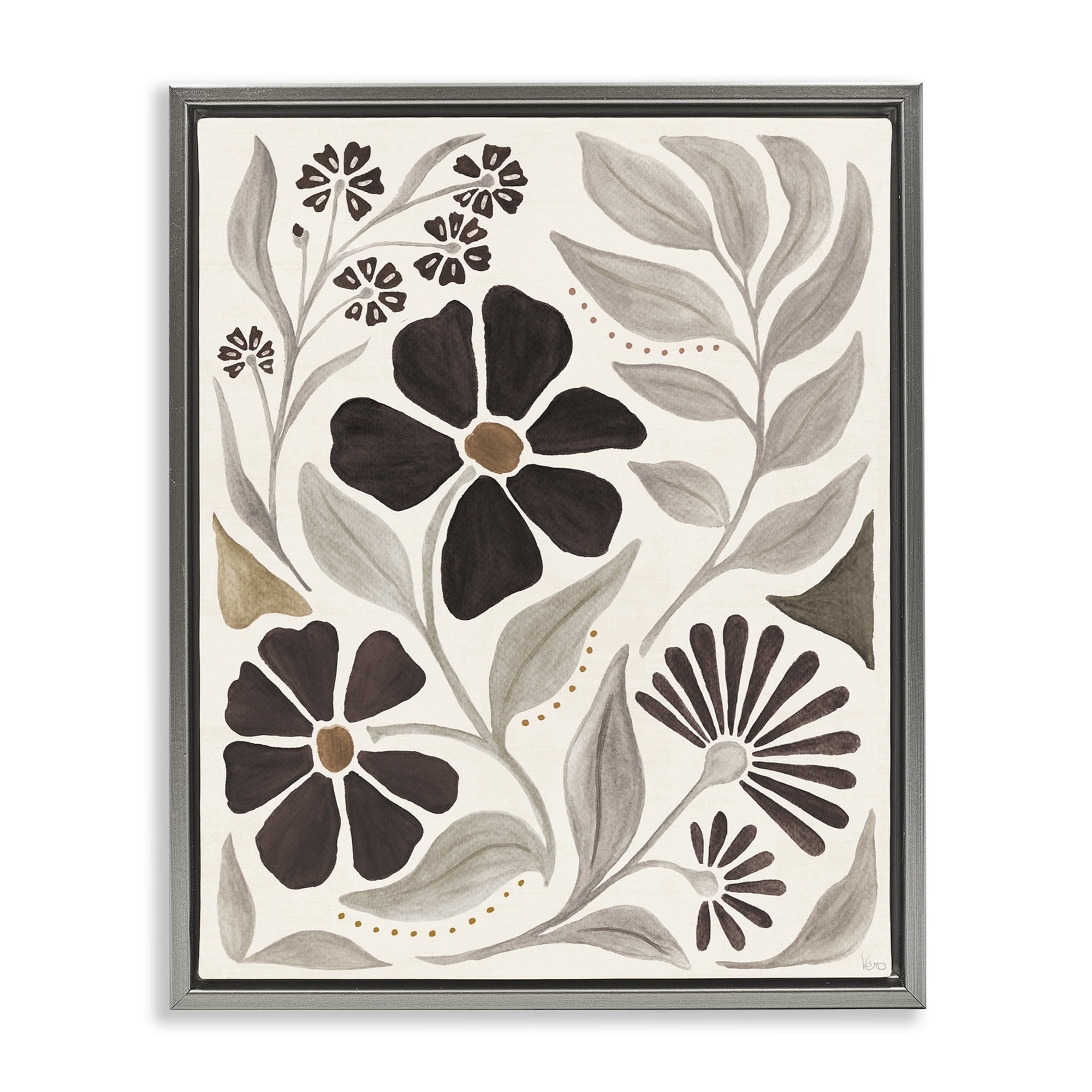 Stupell Industries Curving Boho Plants Botanical & Floral Painting Gray Floater Framed Art Print Wall Art, 25 x 31