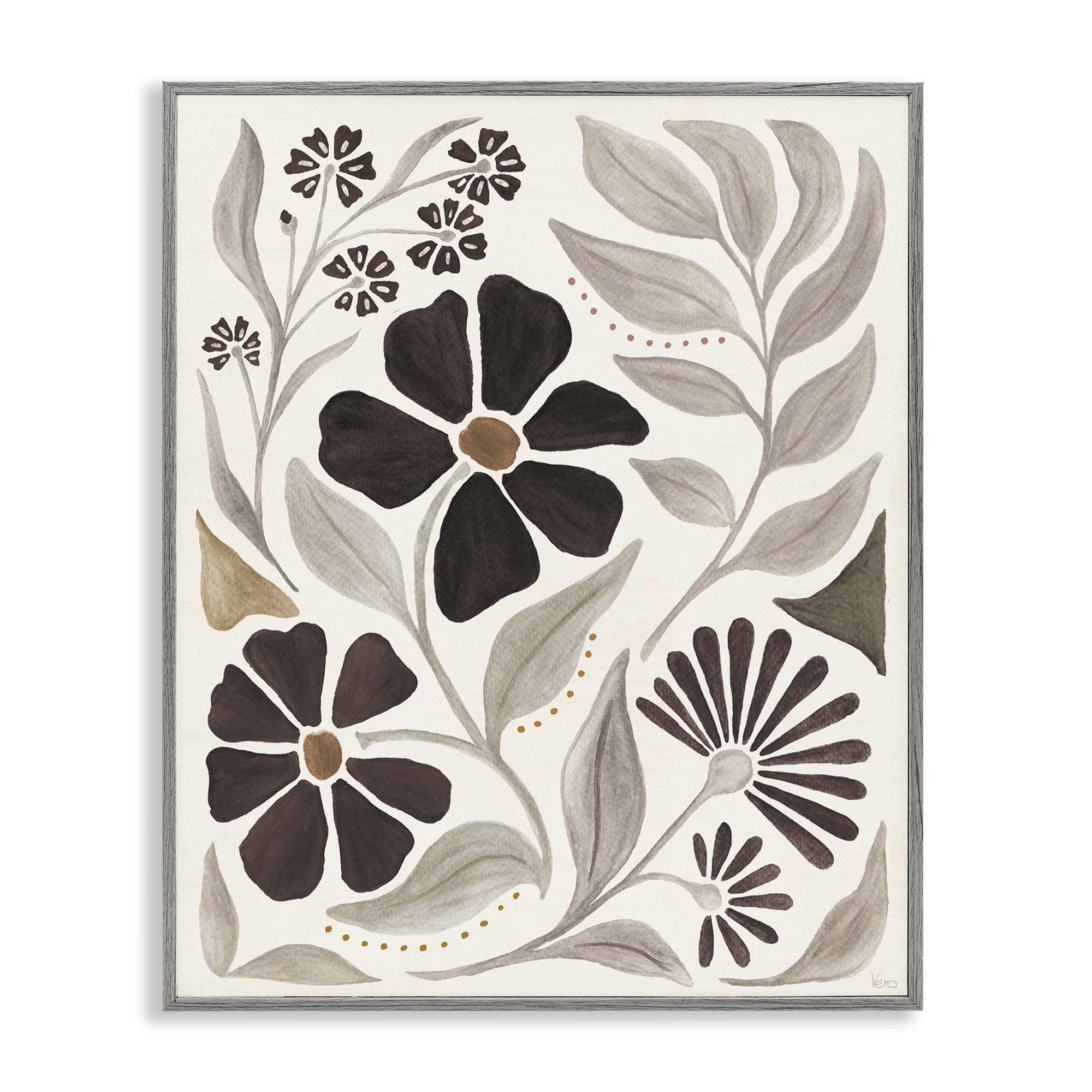Stupell Industries Curving Boho Plants Botanical & Floral Painting Gray Framed Art Print Wall Art, 11 x 14