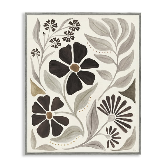 Stupell Industries Curving Boho Plants Botanical & Floral Painting Gray Framed Art Print Wall Art, 16 x 20
