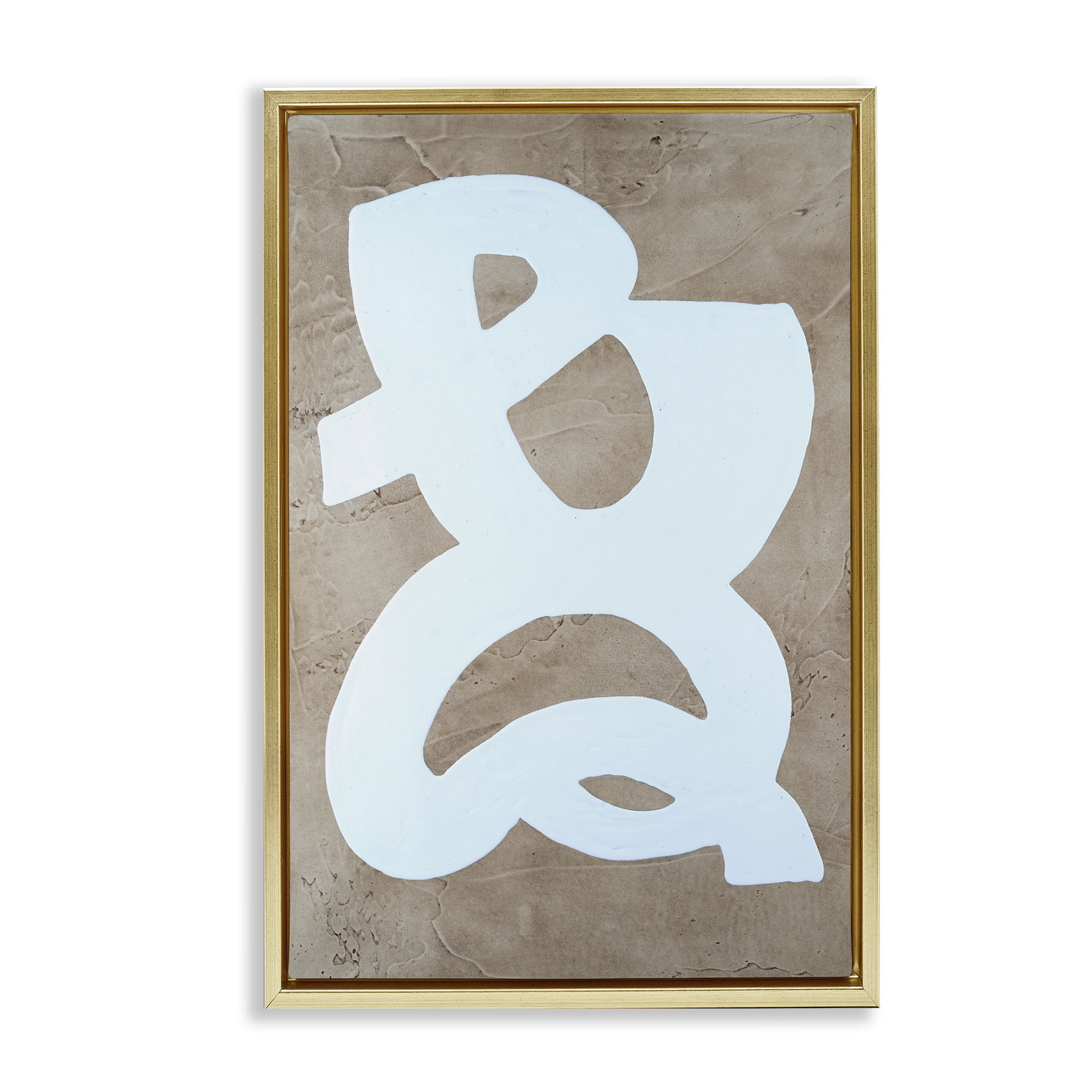 Stupell Industries Curving Form over Beige Abstract Painting Gold Floater Framed Canvas Art Print Wall Art, 21 x 31