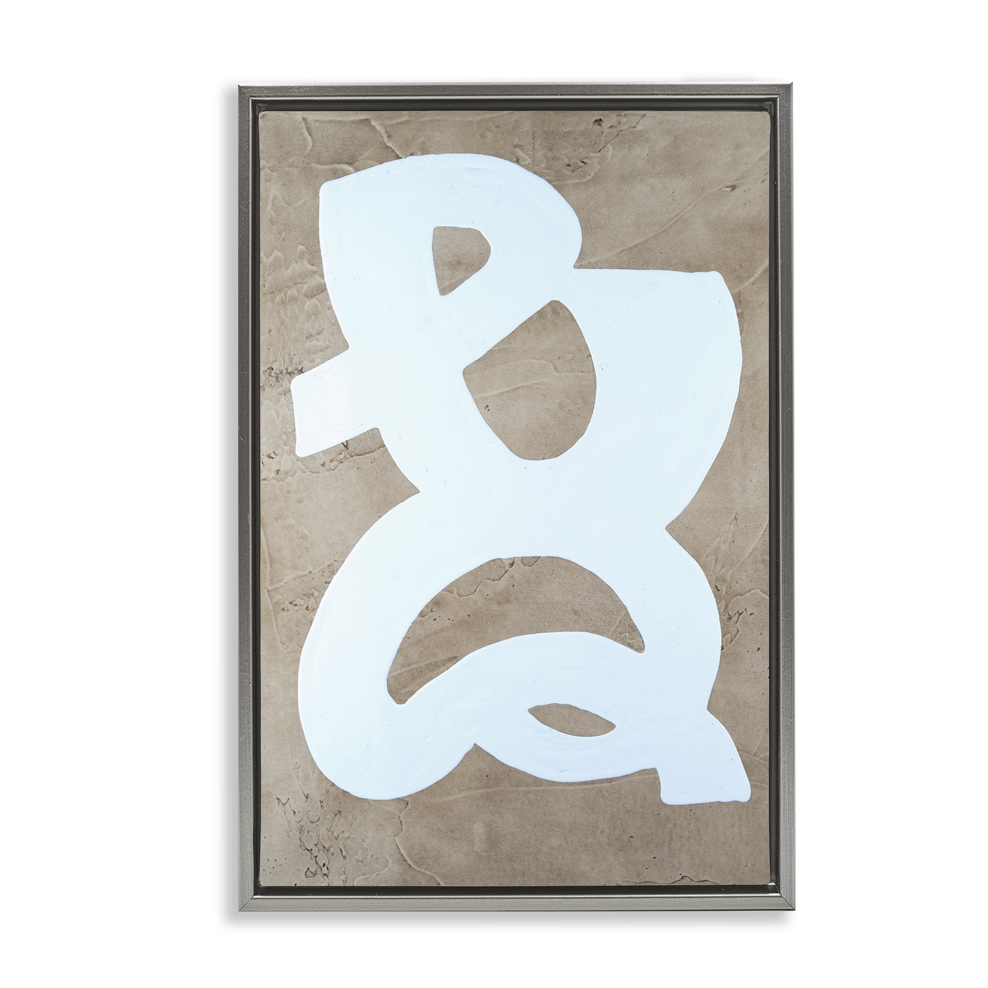 Stupell Industries Curving Form over Beige Abstract Painting Gray Floater Framed Canvas Art Print Wall Art, 21 x 31