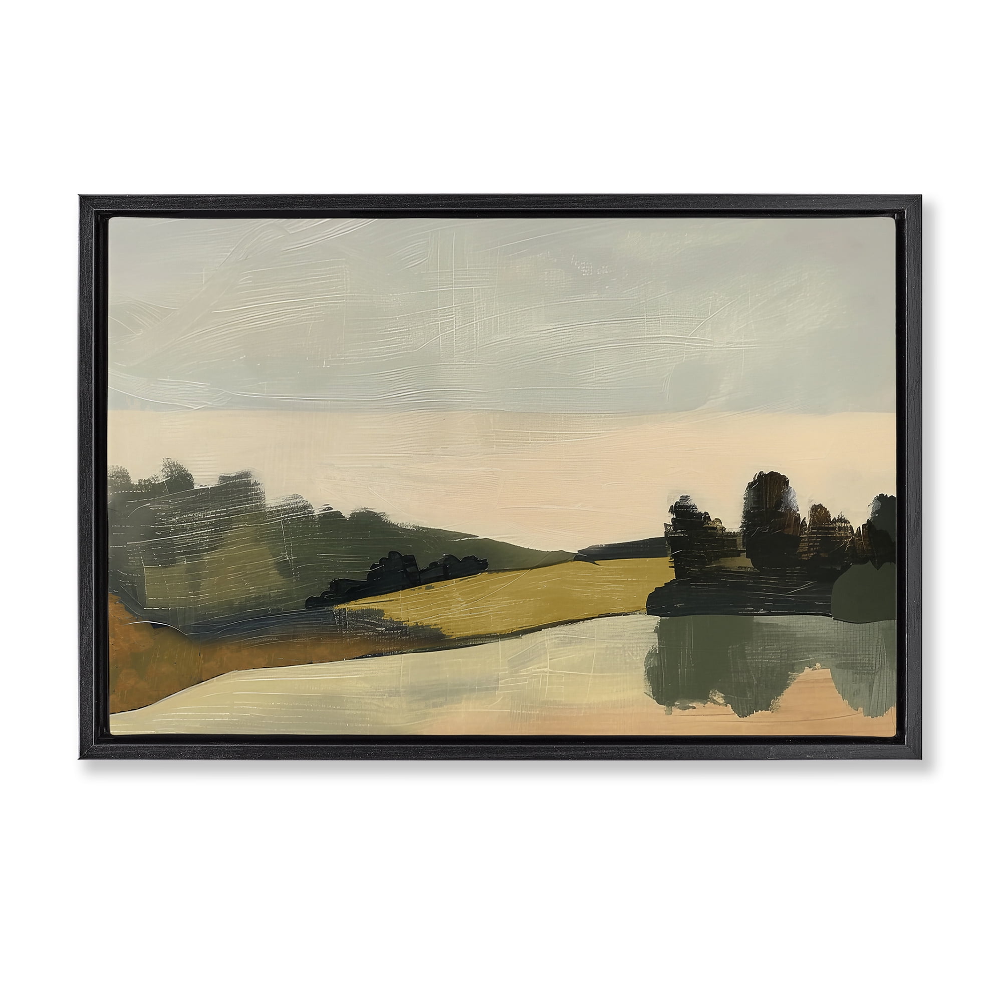 Stupell Industries Curving Green Hills Landscape & Nature Painting Black Floater Framed Canvas Art Print Wall Art, 31 x 21