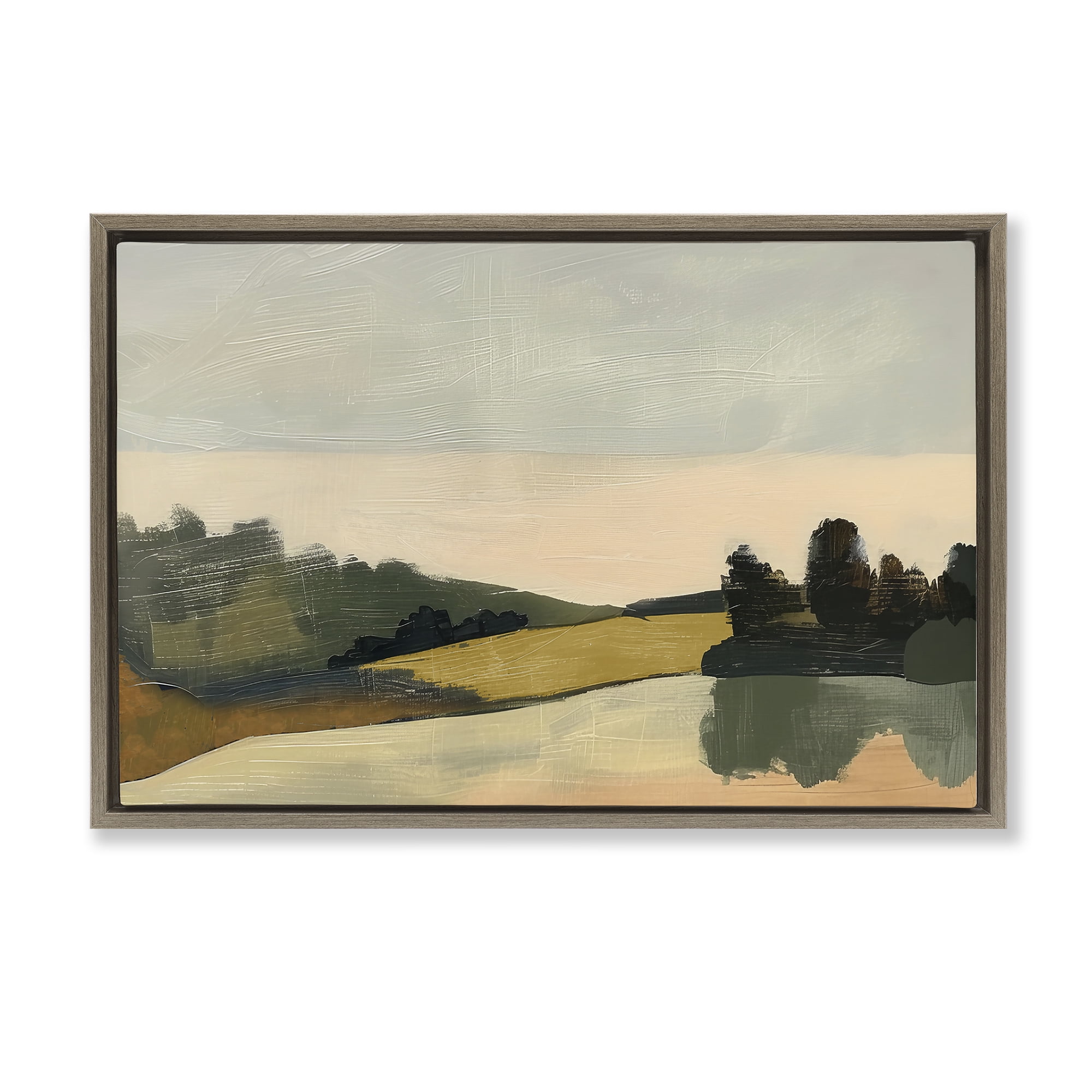 Stupell Industries Curving Green Hills Landscape & Nature Painting Brown Floater Framed Canvas Art Print Wall Art, 31 x 21