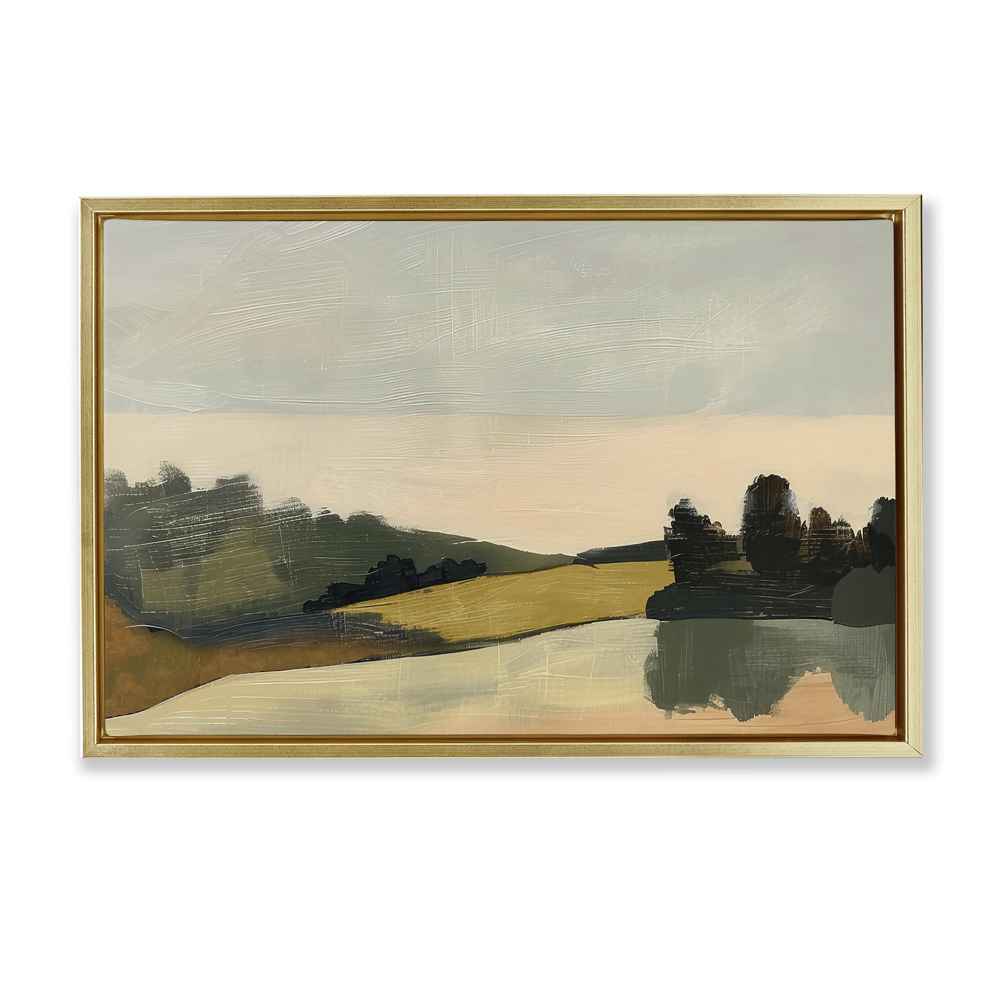 Stupell Industries Curving Green Hills Landscape & Nature Painting Gold Floater Framed Canvas Art Print Wall Art, 31 x 21