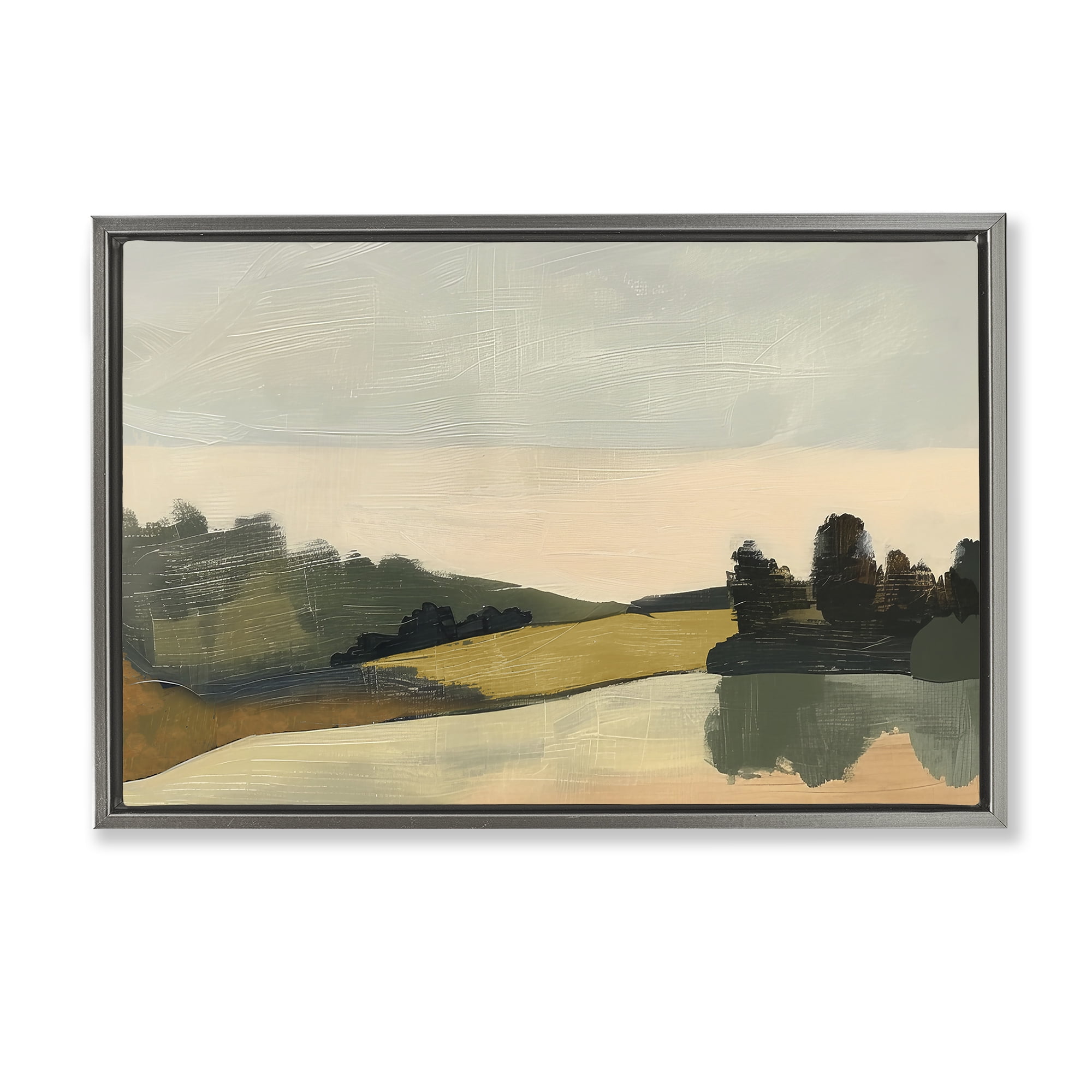 Stupell Industries Curving Green Hills Landscape & Nature Painting Gray Floater Framed Canvas Art Print Wall Art, 31 x 21