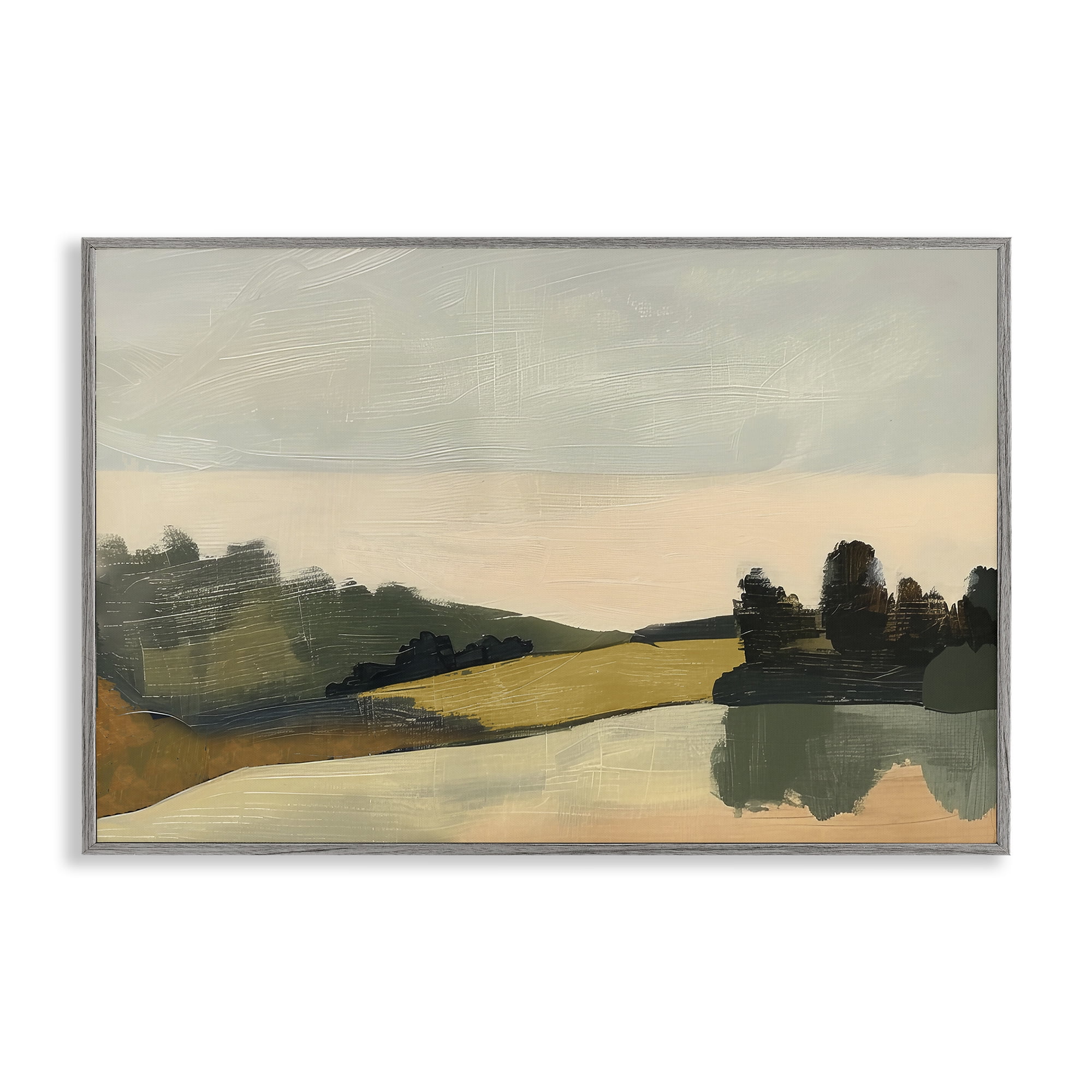 Stupell Industries Curving Green Hills Landscape & Nature Painting Gray Framed Art Print Wall Art, 24 x 16