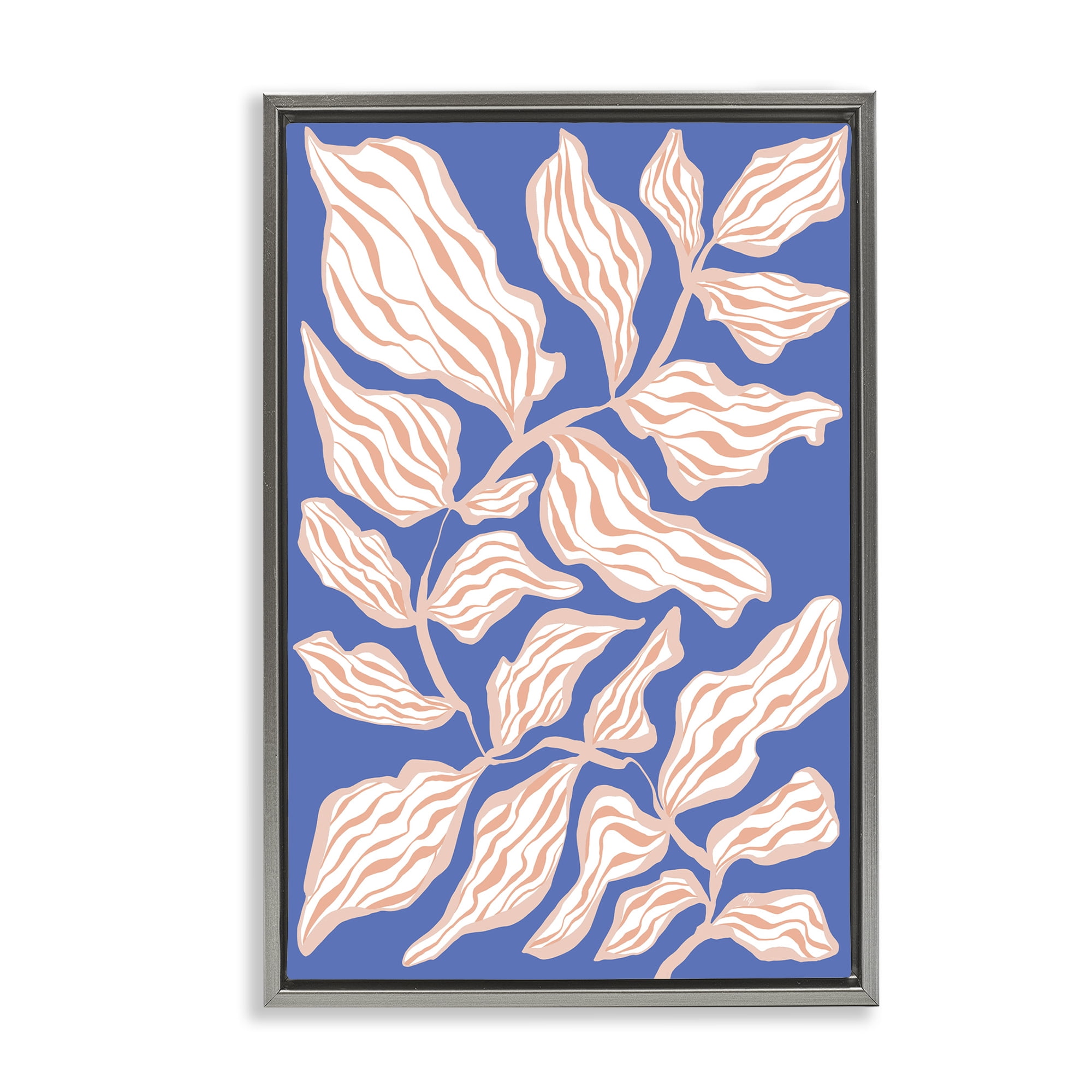 Stupell Industries Curving Leaves Impression Botanical & Floral Painting Gray Floater Framed Art Print Wall Art, 21 x 31