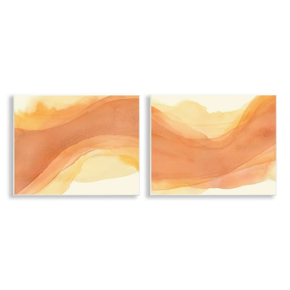 Stupell Industries Curving Orange Waves Abstract Painting Unframed Art Print Wall Art, 14 x 11, Set of 2