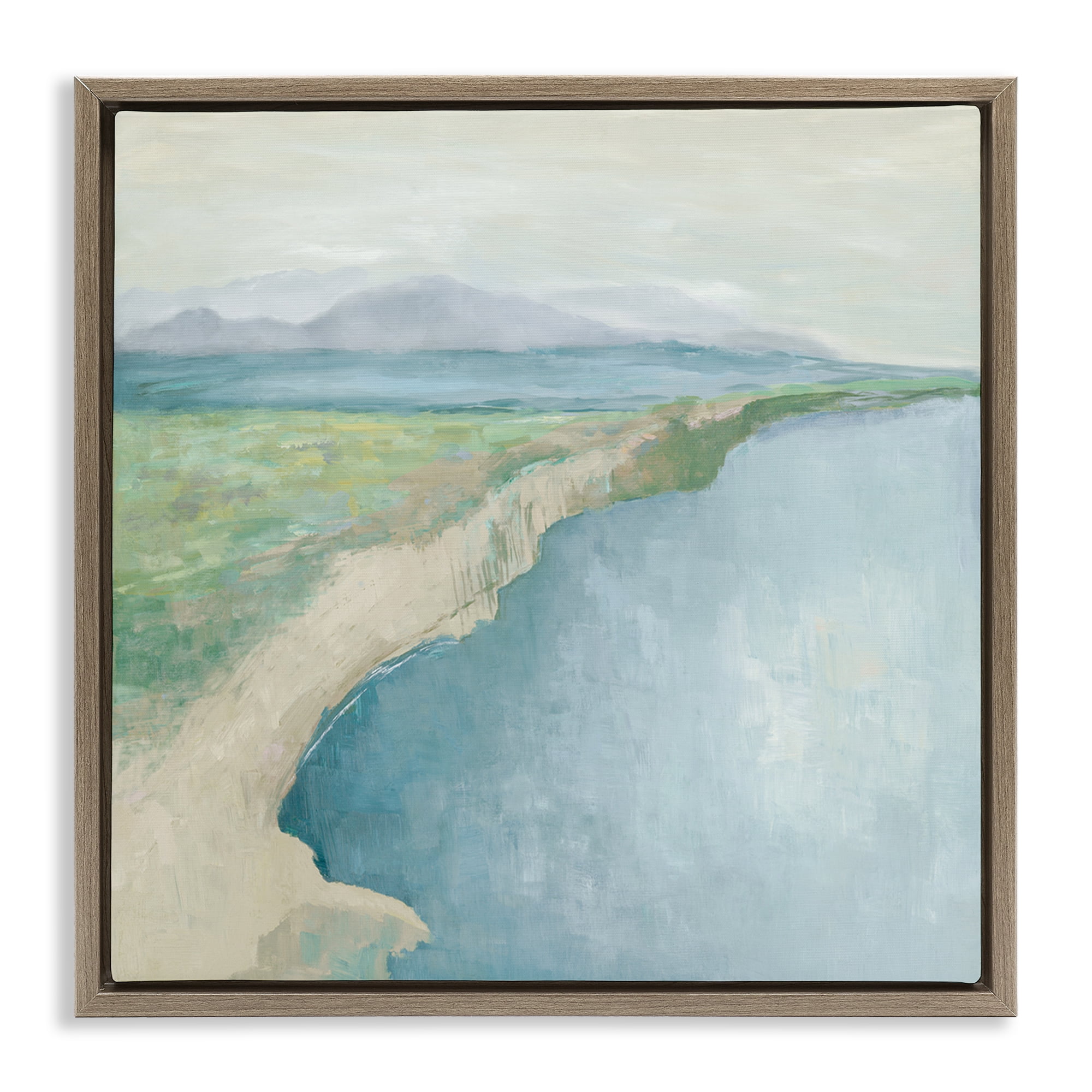 Stupell Industries Curving Shoreline Landscape Nautical & Beach Painting Brown Floater Framed Canvas Art Print Wall Art, 18 x 18