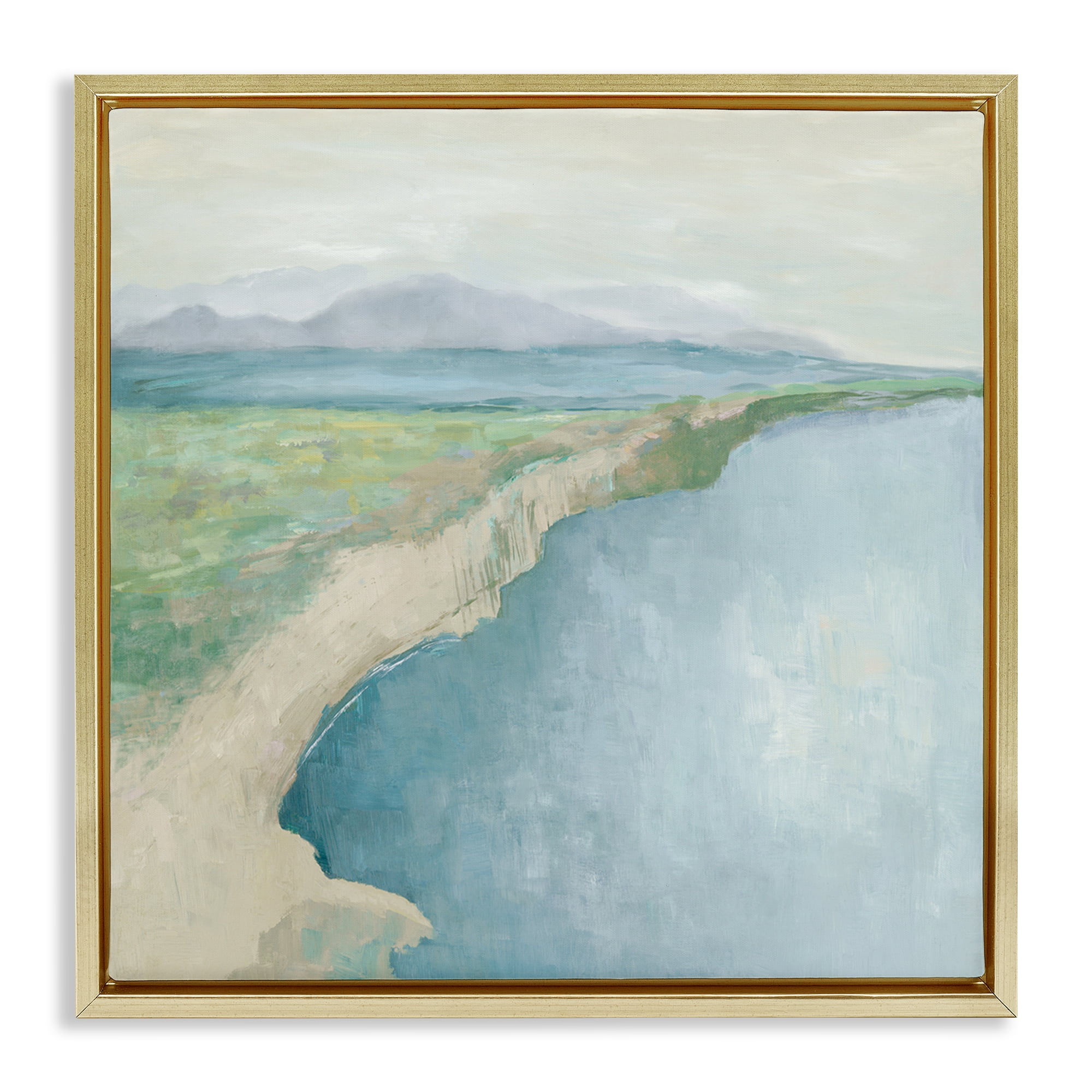 Stupell Industries Curving Shoreline Landscape Nautical & Beach Painting Gold Floater Framed Canvas Art Print Wall Art, 25 x 25