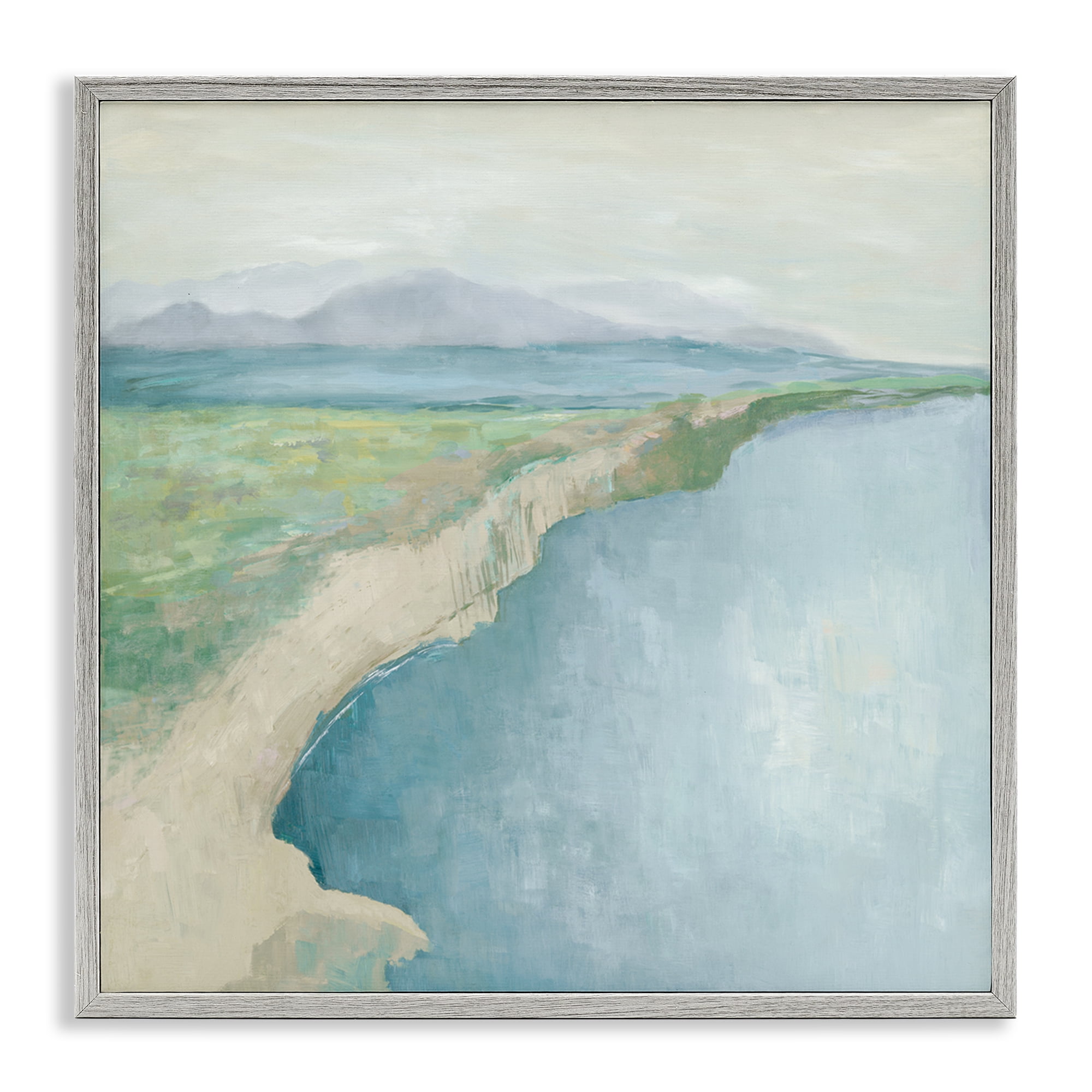 Stupell Industries Curving Shoreline Landscape Nautical & Beach Painting Gray Framed Art Print Wall Art, 17 x 17