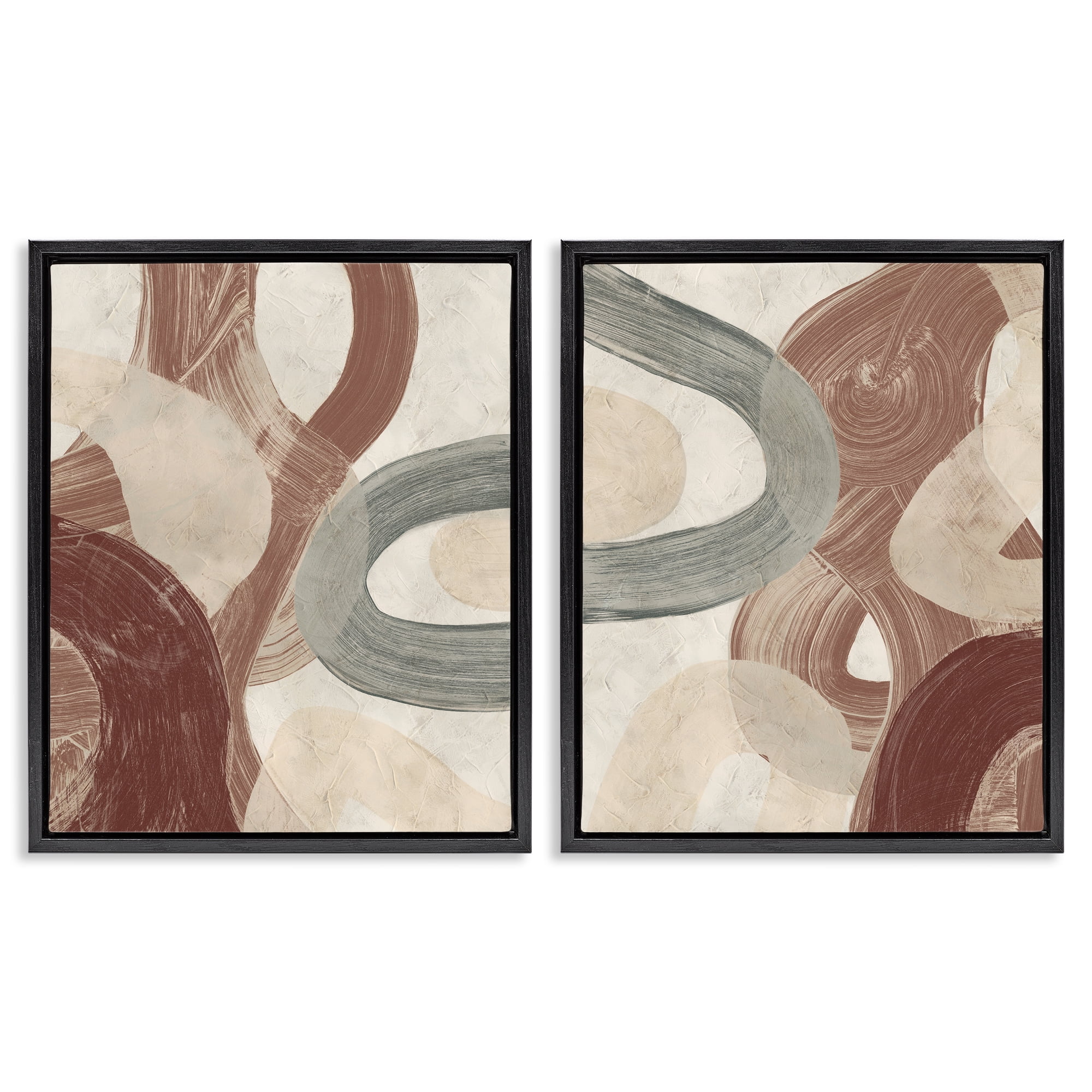 Stupell Industries Curvy Abstract Swirls Abstract Painting Black Floater Framed Canvas Art Print Wall Art, 31 x 25, Set of 2