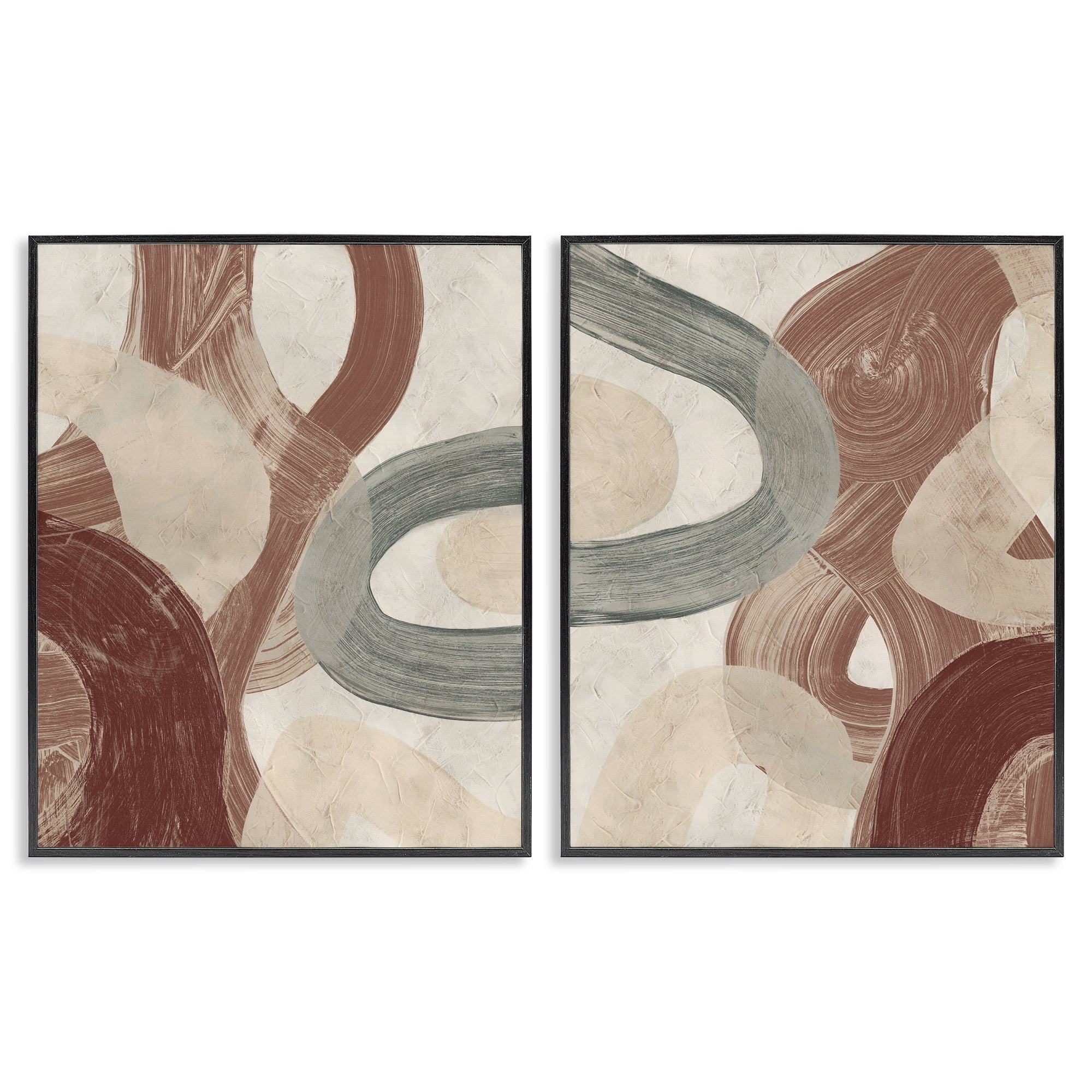Stupell Industries Curvy Abstract Swirls Abstract Painting Black Framed Art Print Wall Art, 16 x 20, Set of 2