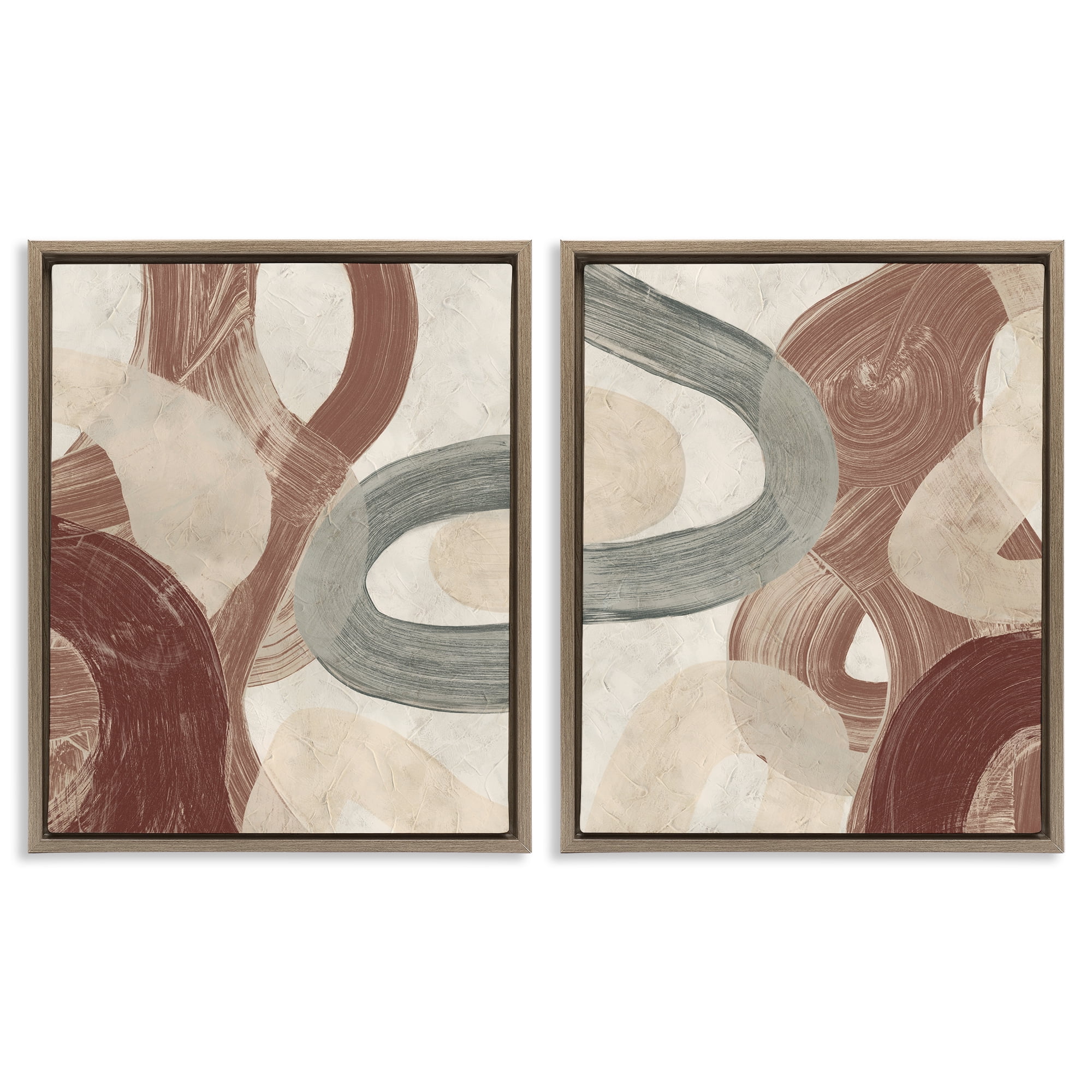 Stupell Industries Curvy Abstract Swirls Abstract Painting Brown Floater Framed Canvas Art Print Wall Art, 31 x 25, Set of 2