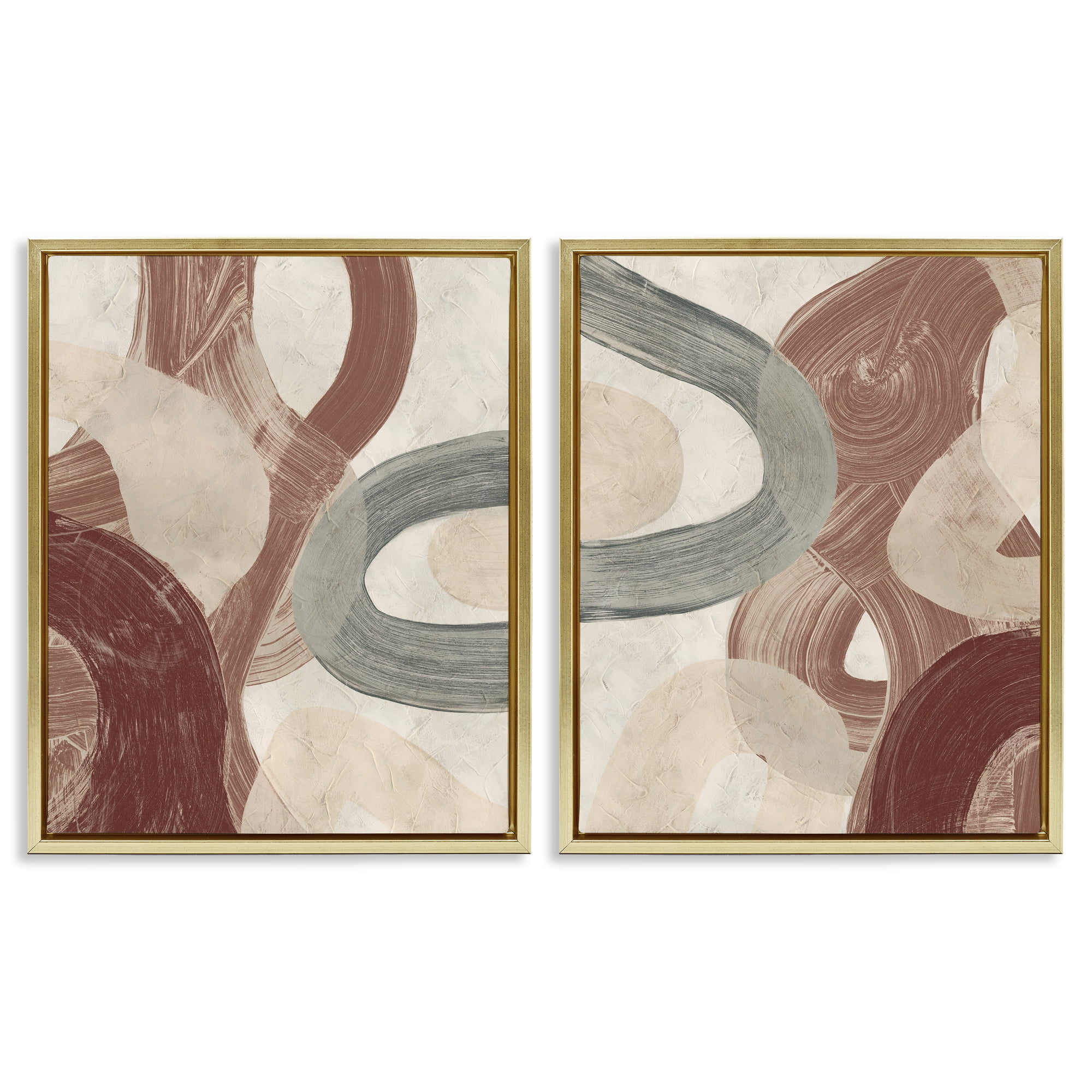 Stupell Industries Curvy Abstract Swirls Abstract Painting Gold Floater Framed Canvas Art Print Wall Art, 17 x 21, Set of 2
