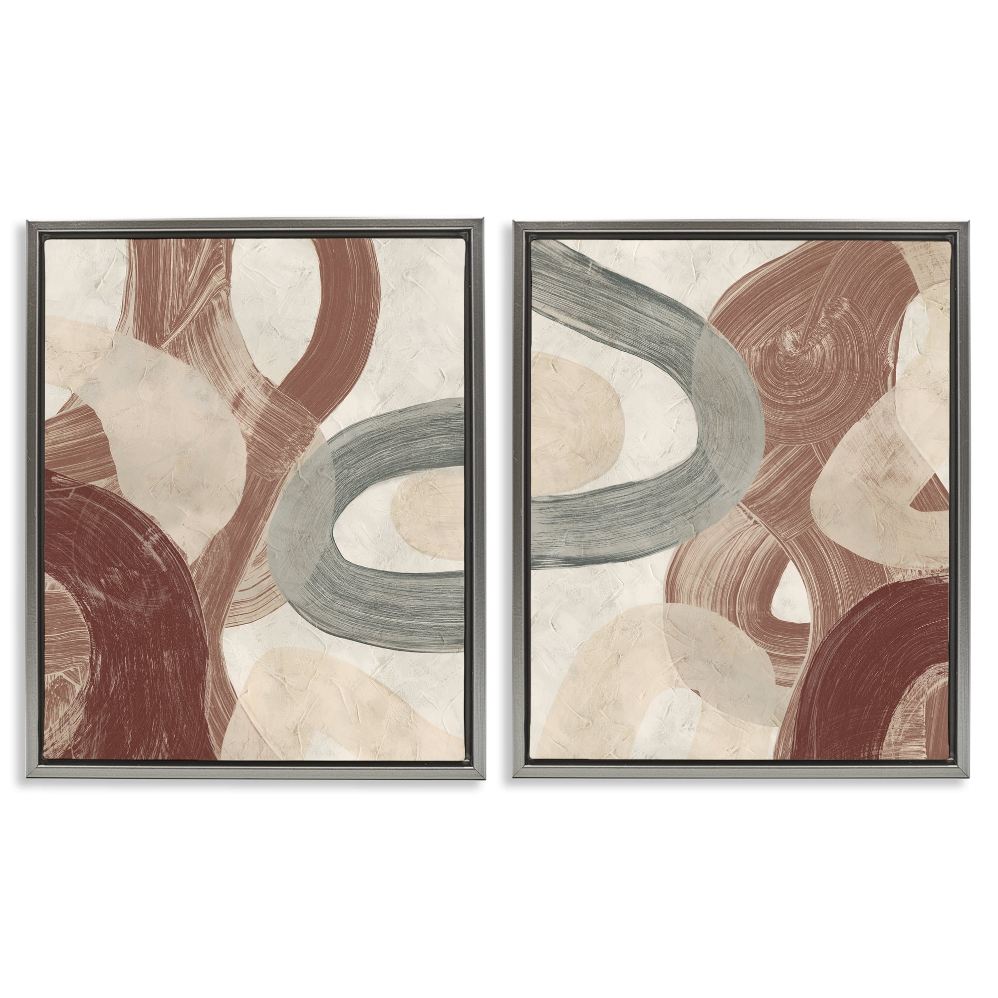 Stupell Industries Curvy Abstract Swirls Abstract Painting Gray Floater Framed Canvas Art Print Wall Art, 17 x 21, Set of 2