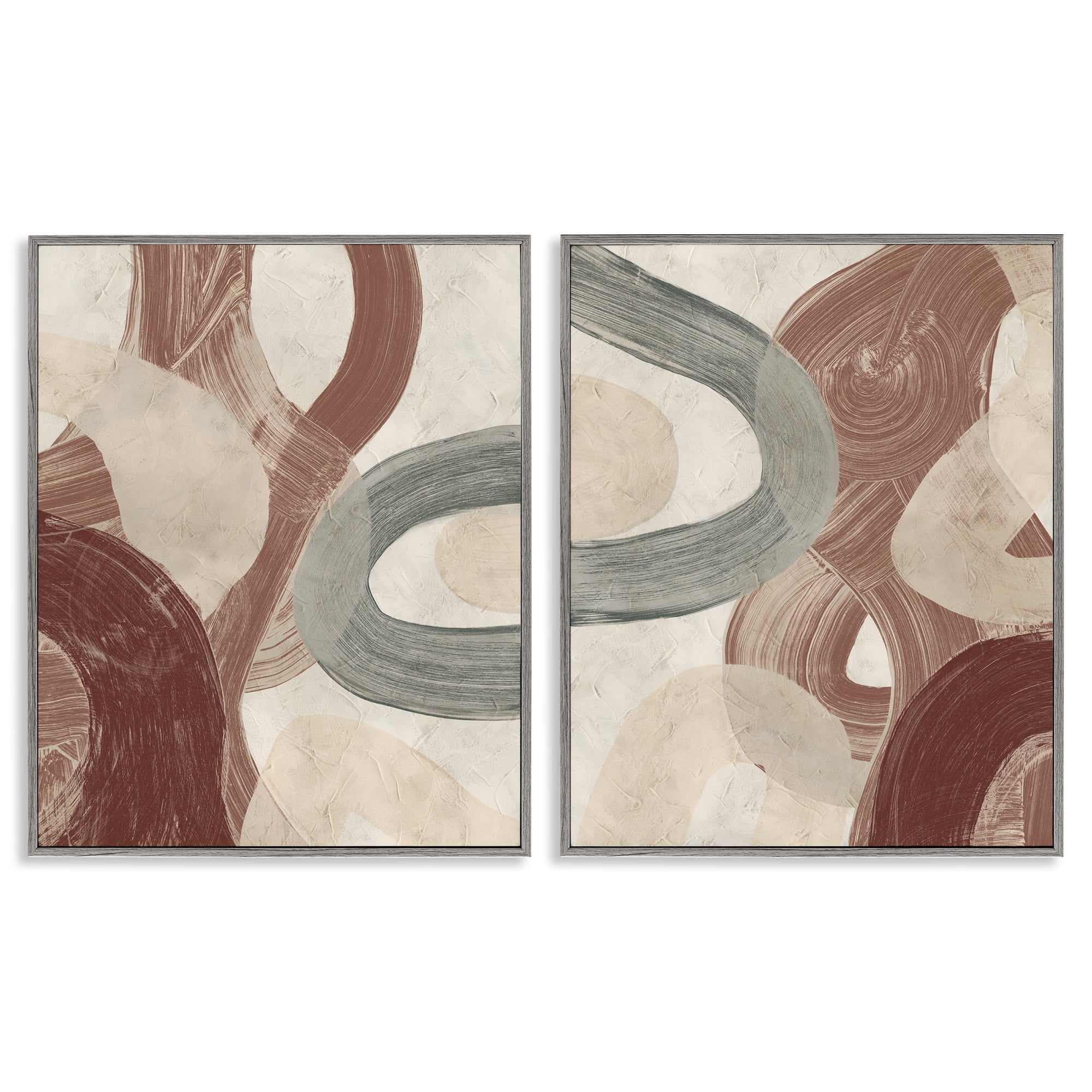 Stupell Industries Curvy Abstract Swirls Abstract Painting Gray Framed Art Print Wall Art, 24 x 30, Set of 2