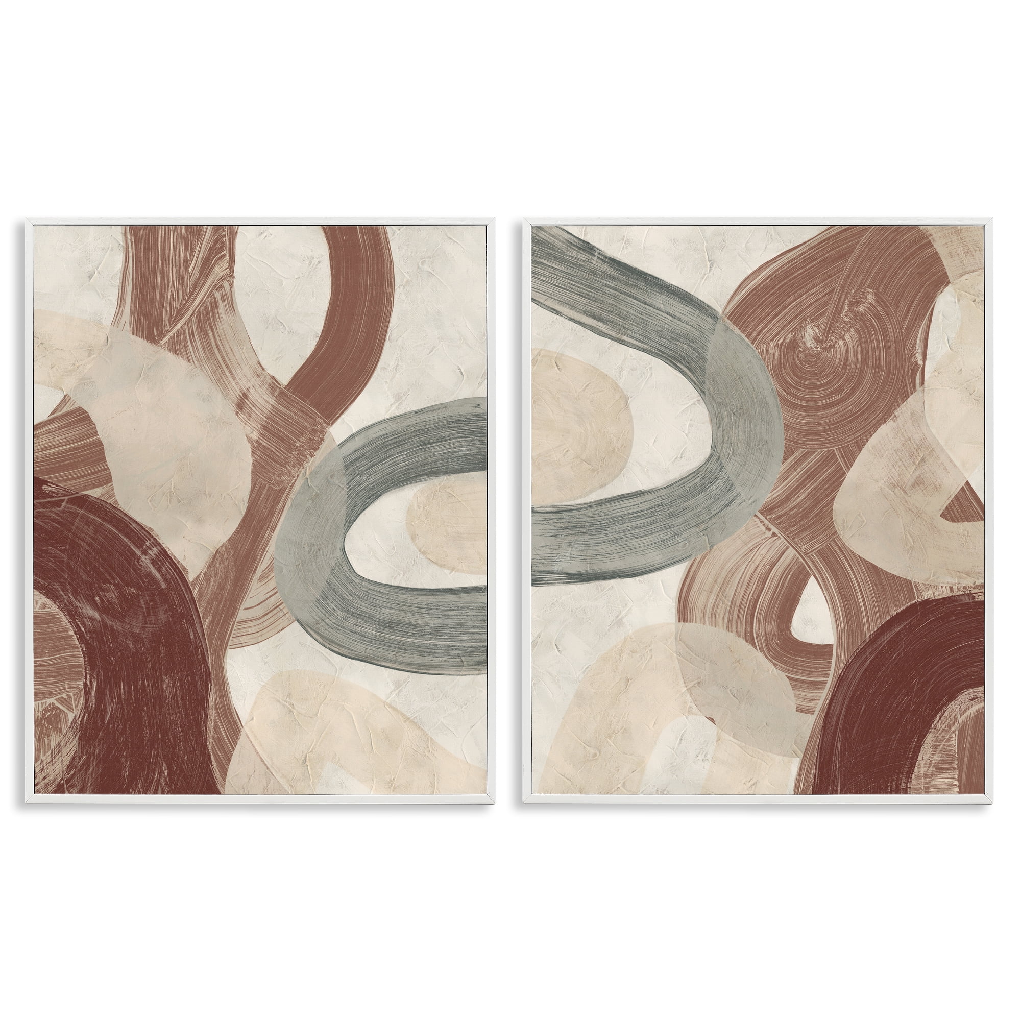 Stupell Industries Curvy Abstract Swirls Abstract Painting White Framed Art Print Wall Art, 11 x 14, Set of 2
